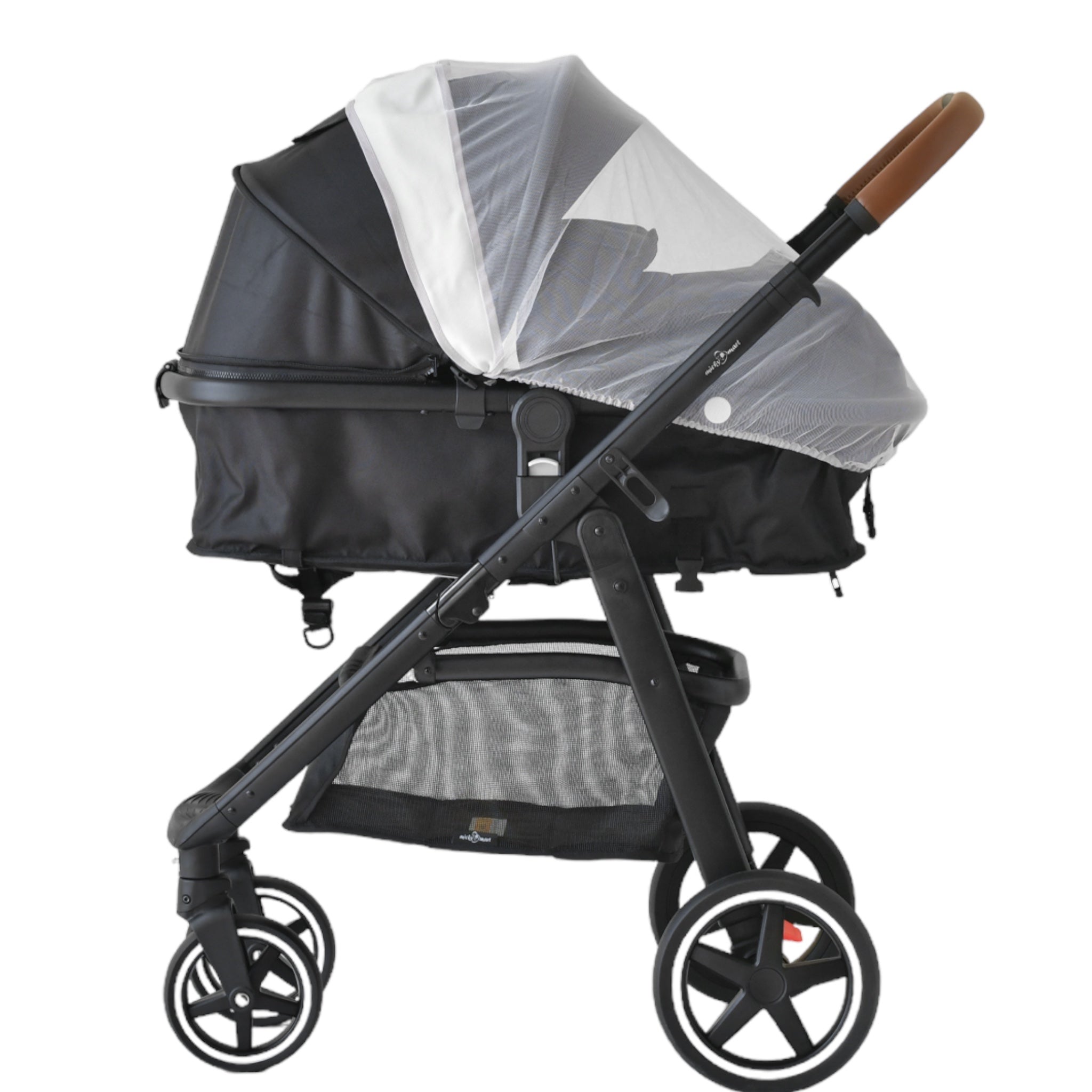 Micky Mart Baby Pram / Stroller 2 in 1 Convertible Bassinet Leather Handle -Black