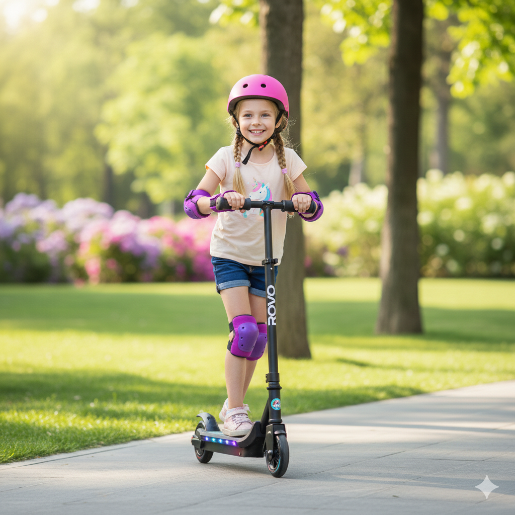 ROVO KIDS WhizKid Electric Scooter, Ages 5-11, Adjustable Height, Lithium Battery, Brushless Motor, Black