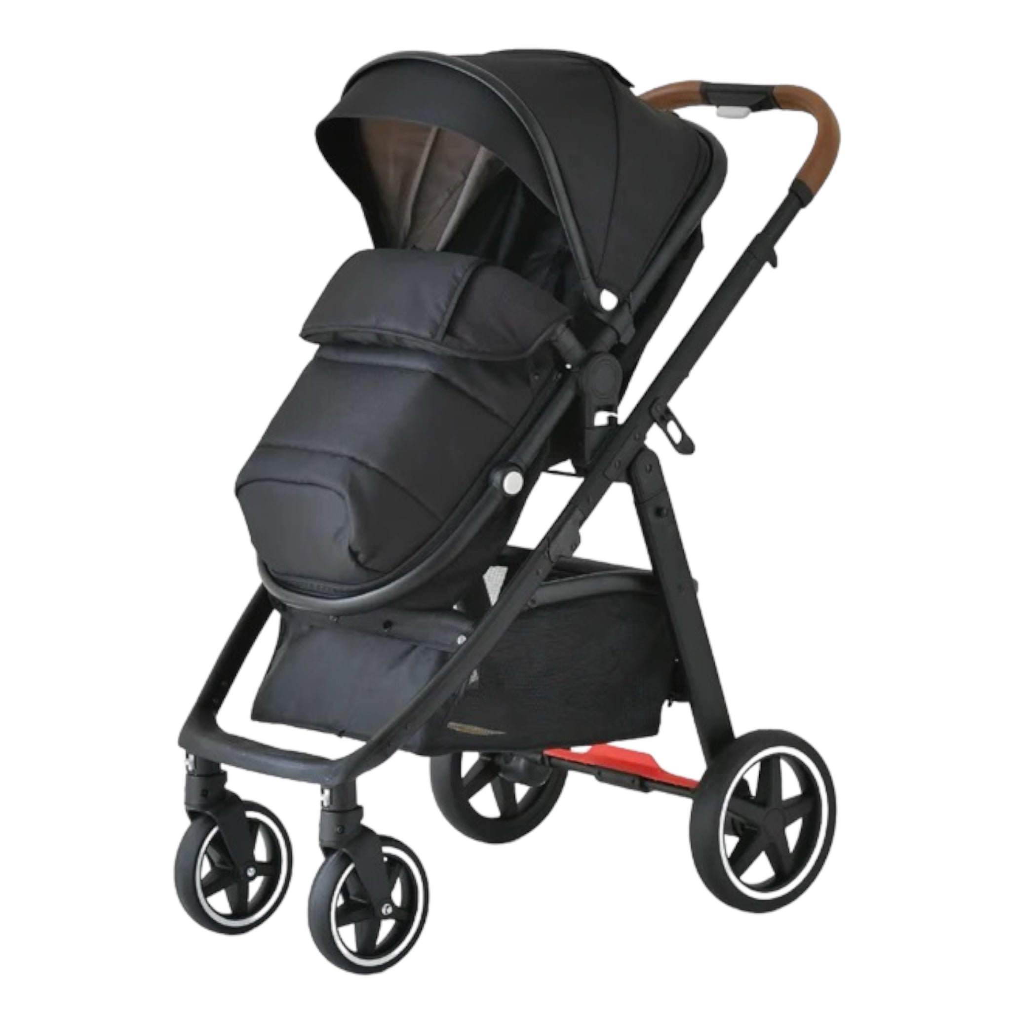 Micky Mart Baby Pram / Stroller 2 in 1 Convertible Bassinet Leather Handle -Black