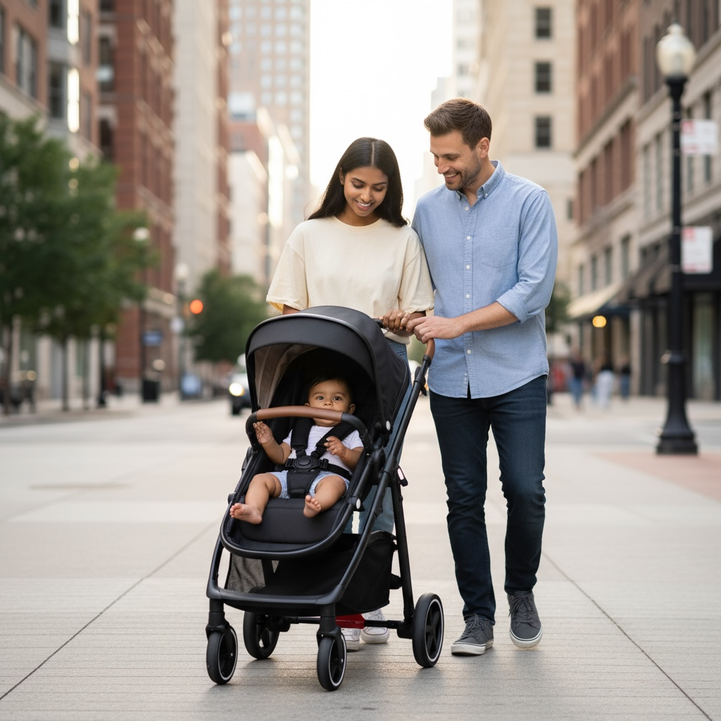 Micky Mart Baby Pram / Stroller 2 in 1 Convertible Bassinet Leather Handle -Black