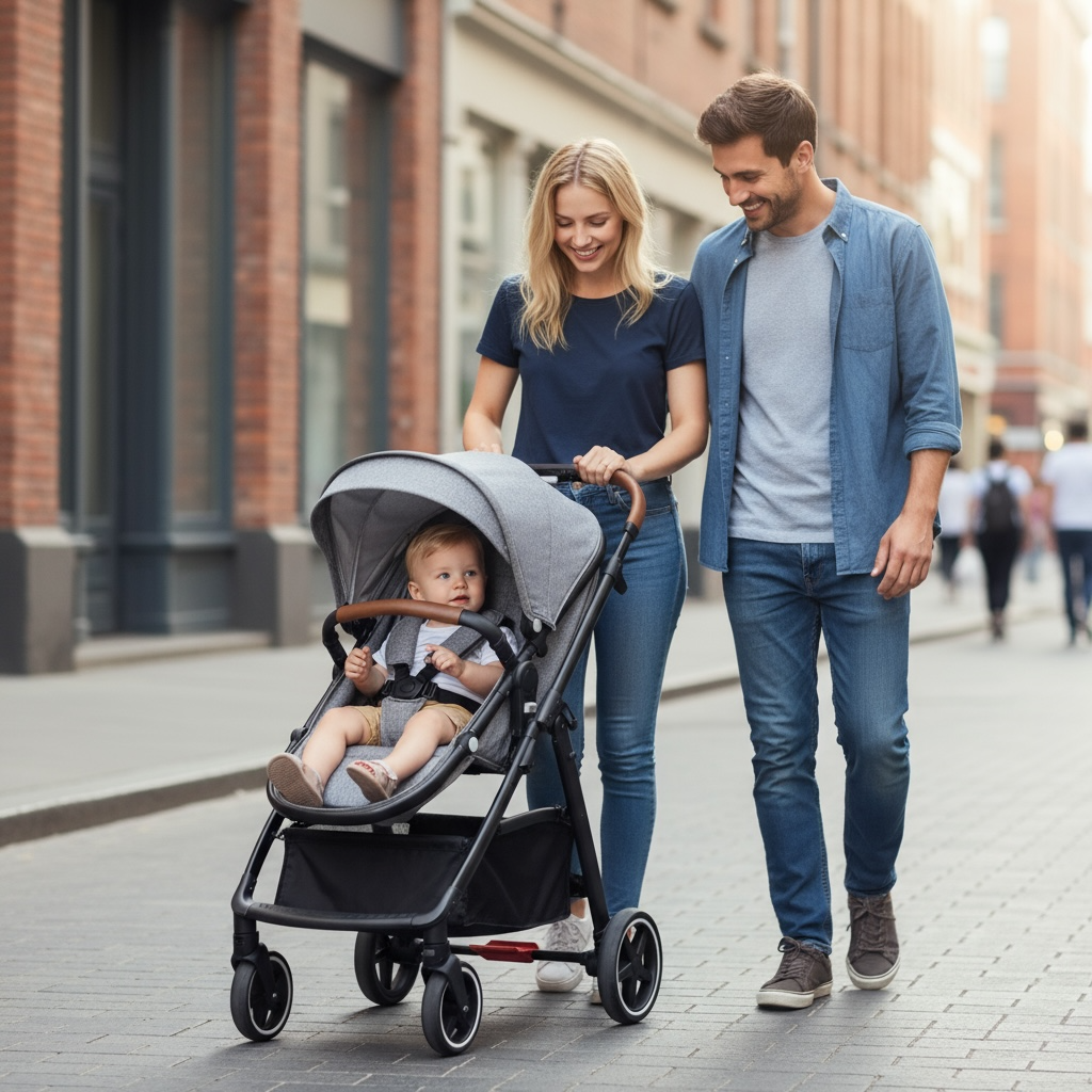 Micky Mart Baby Pram / Stroller 2 in 1 Convertible Leather Handle - Grey