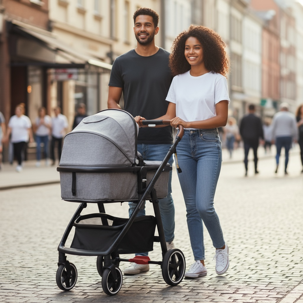 Micky Mart Baby Pram / Stroller 2 in 1 Convertible Leather Handle - Grey