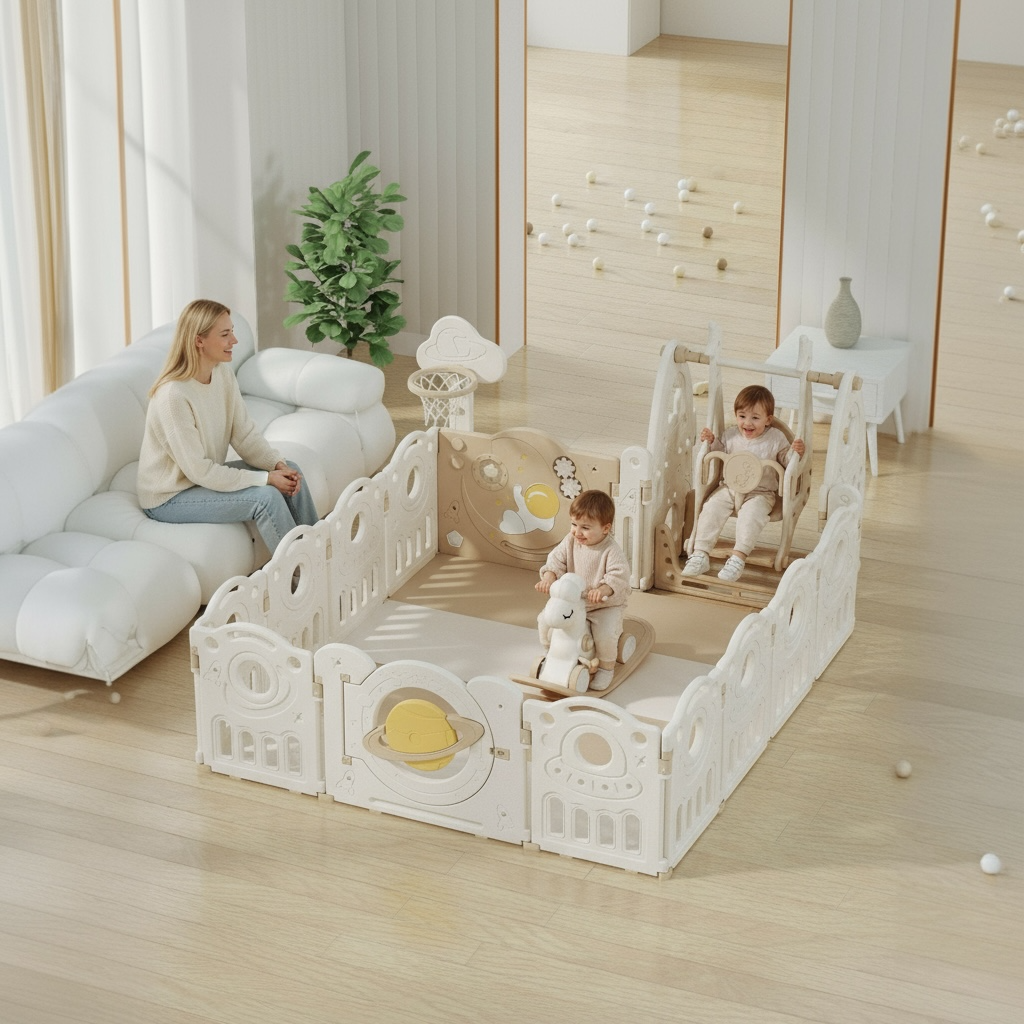 Kids Space Playpen 180*200cm Security Gate Fence Swing Rocking Horse