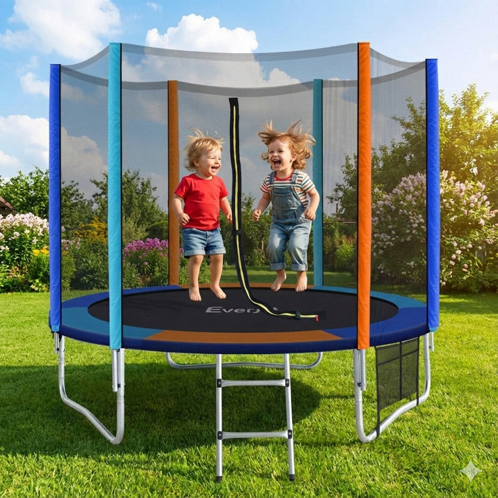 Everfit 8FT Trampoline for Kids w/ Ladder Enclosure Safety Net Pad Gift Round