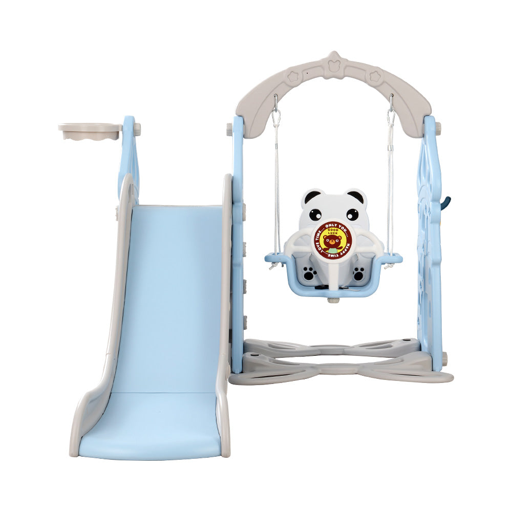 Keezi 5-in-1 Kids Slide & Swing Play Set with Basketball Hoop and Ring Game - Blue