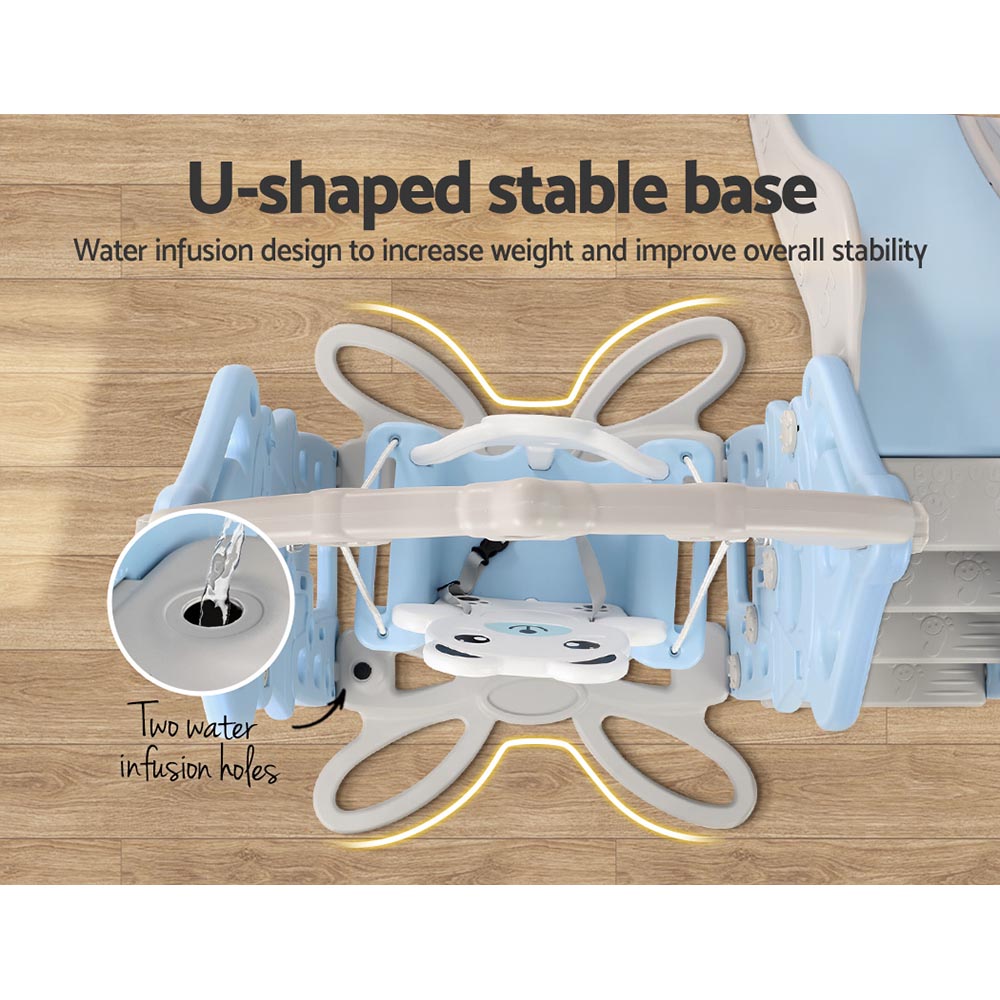 Keezi 5-in-1 Kids Slide & Swing Play Set with Basketball Hoop and Ring Game - Blue