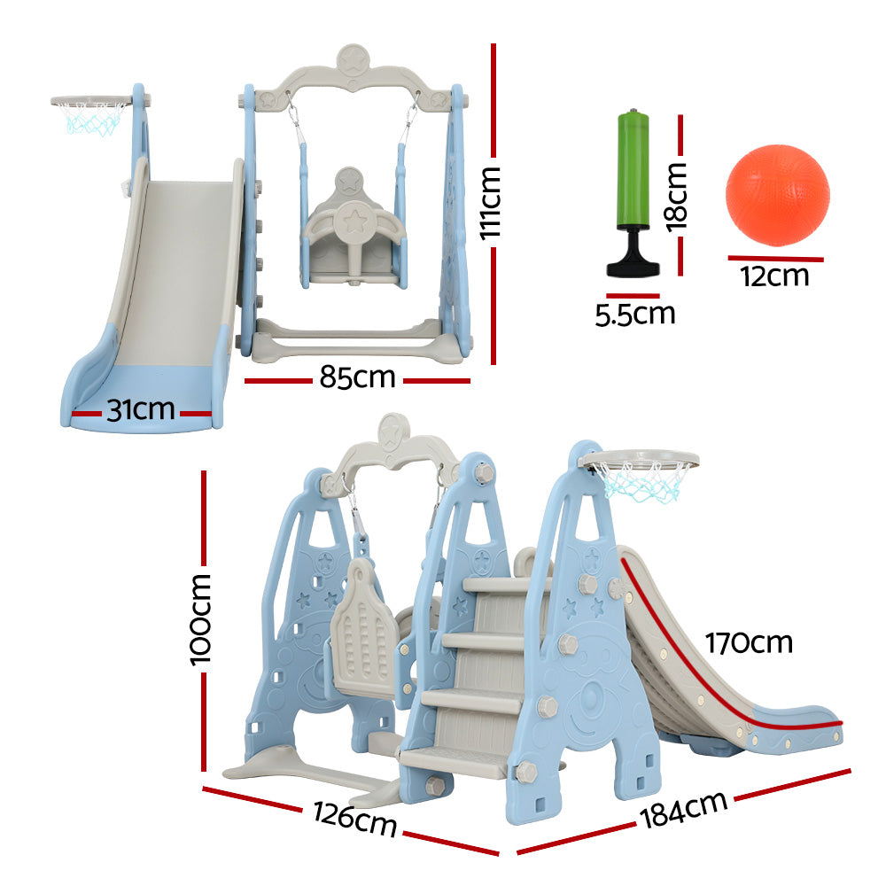 Keezi 3-in-1 Kids Swing & Slide Play Set with Basketball Hoop - Blue