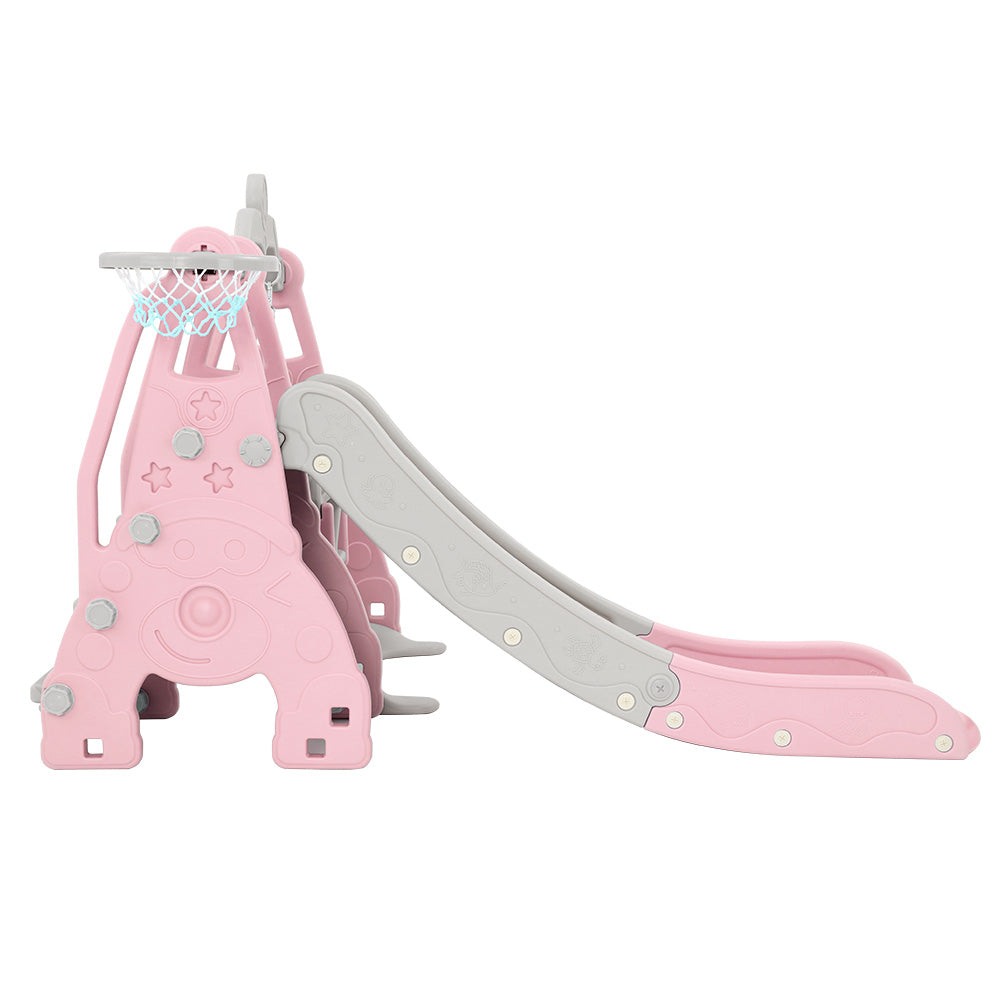 Keezi 3-in-1 Kids Swing & Slide Play Set with Basketball Hoop - Pink