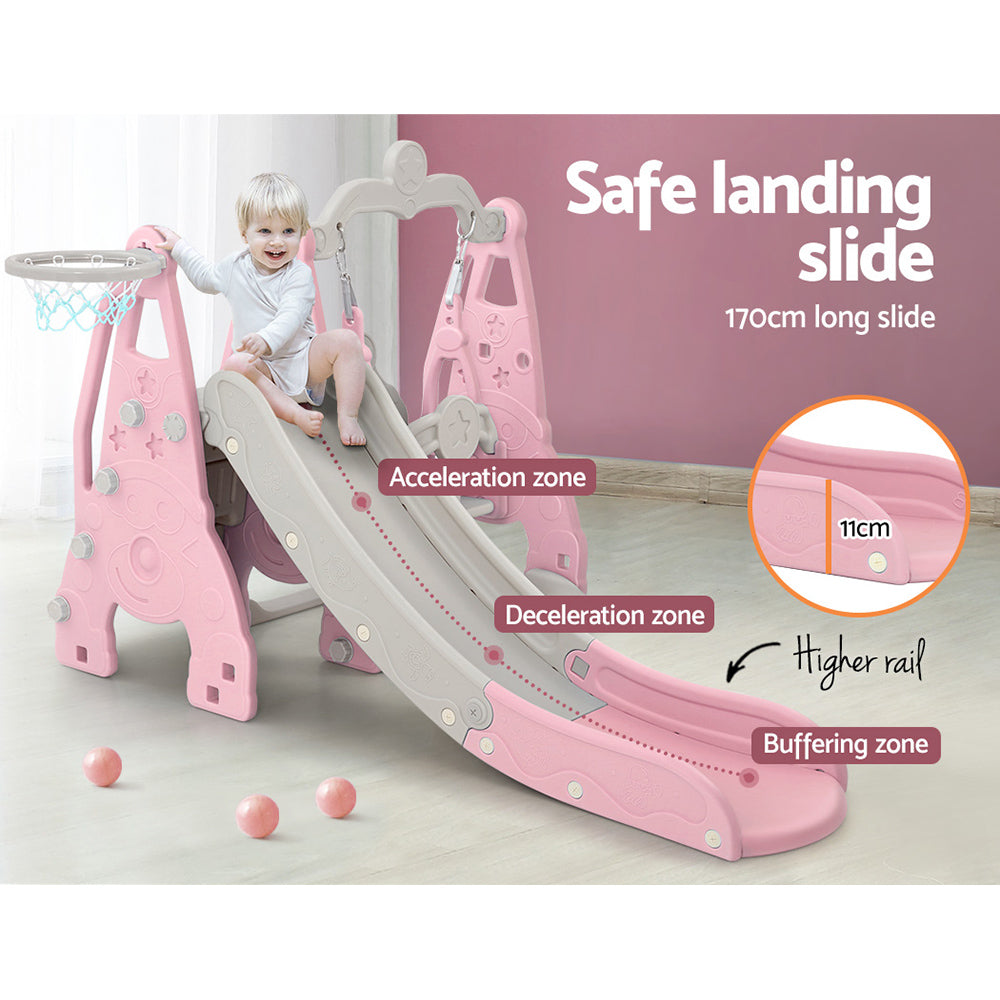 Keezi 3-in-1 Kids Swing & Slide Play Set with Basketball Hoop - Pink