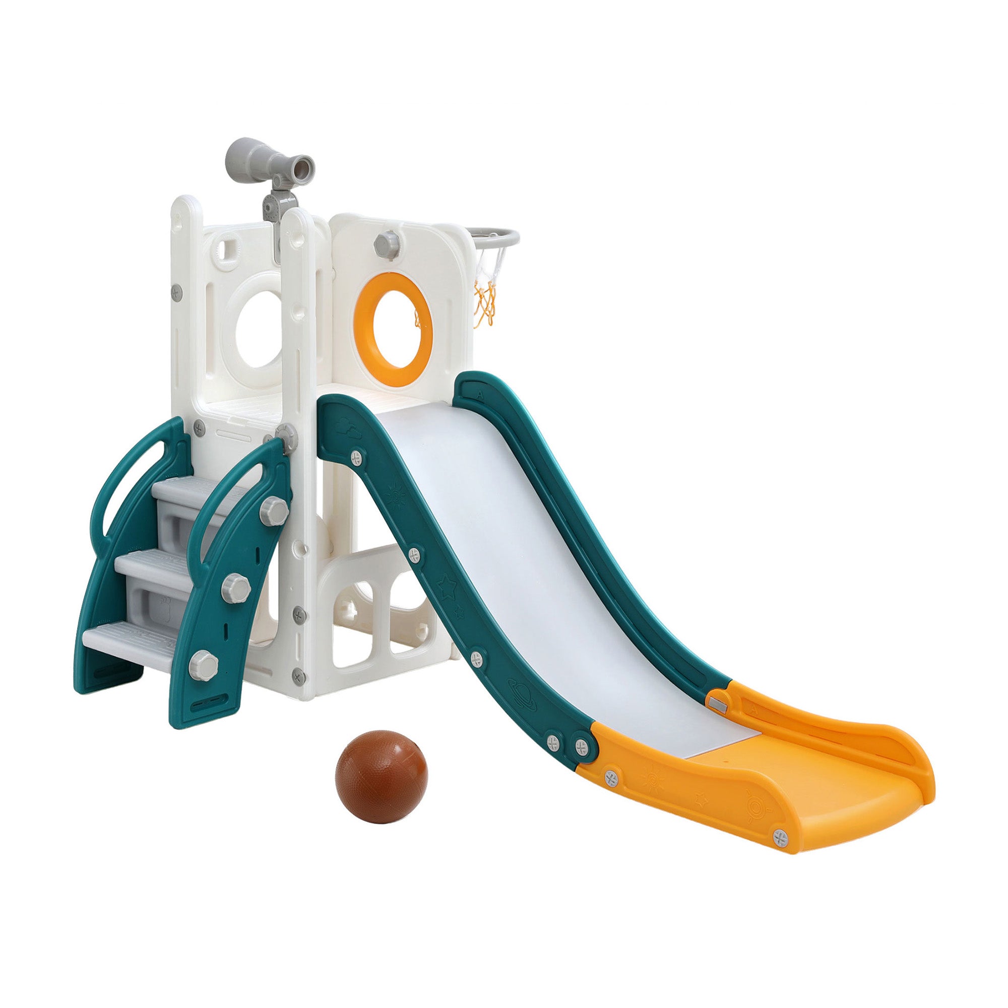 Keezi Multi-Activity Kids Play Centre with Slide, Basketball Hoop & Telescope