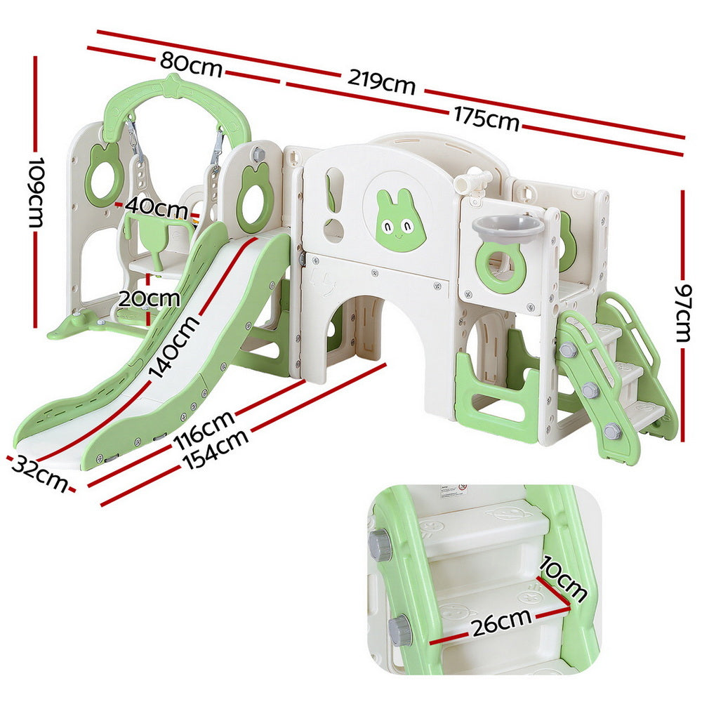 Keezi Kids Slide Swing Set Basketball Hoop Ring Football Outdoor Toys 140cm Green