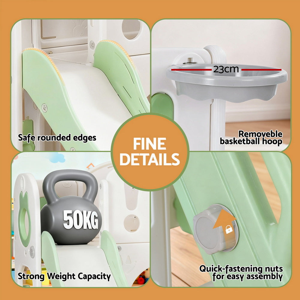 Keezi Kids Slide Swing Set Ball Hoop Rings Football Outdoor Toys Green