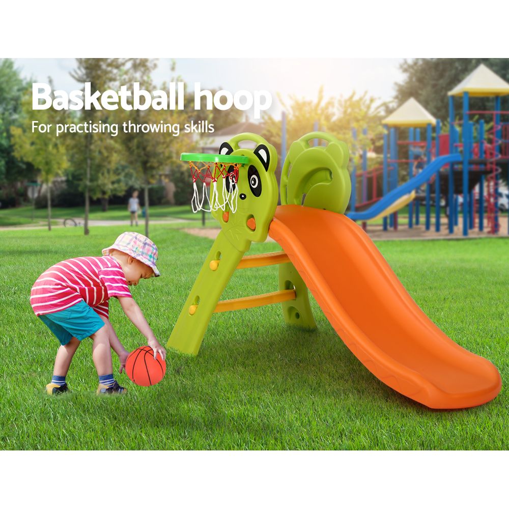 Keezi Panda 2-in-1 Kids Slide & Basketball Set