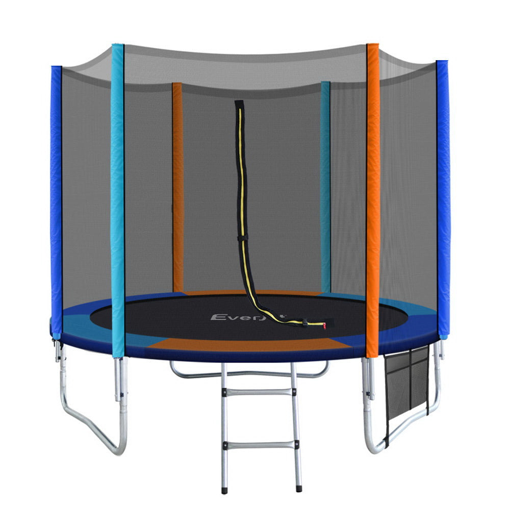 Everfit 8FT Trampoline for Kids w/ Ladder Enclosure Safety Net Pad Gift Round - Micky Mart