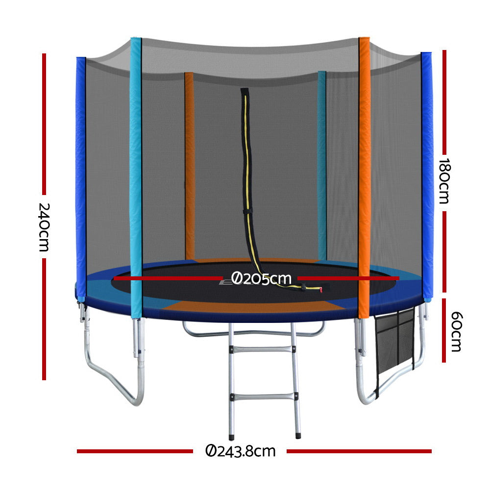 Everfit 8FT Trampoline for Kids w/ Ladder Enclosure Safety Net Pad Gift Round - Micky Mart