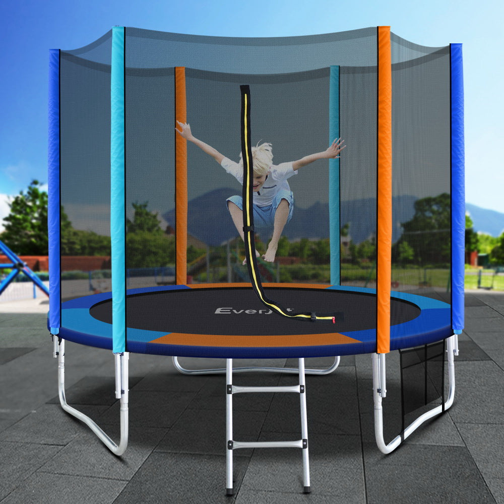 Everfit 8FT Trampoline for Kids w/ Ladder Enclosure Safety Net Pad Gift Round - Micky Mart
