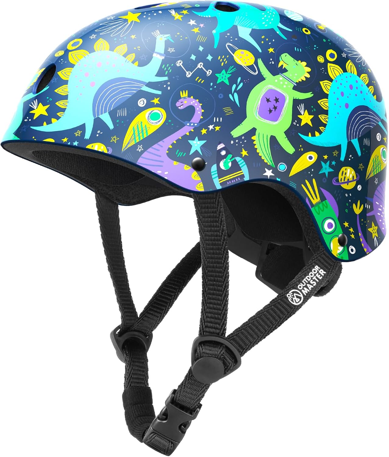 OutdoorMaster Oryx Kids Bike Helmet – Dinoverse Madness (Medium 52–56cm)