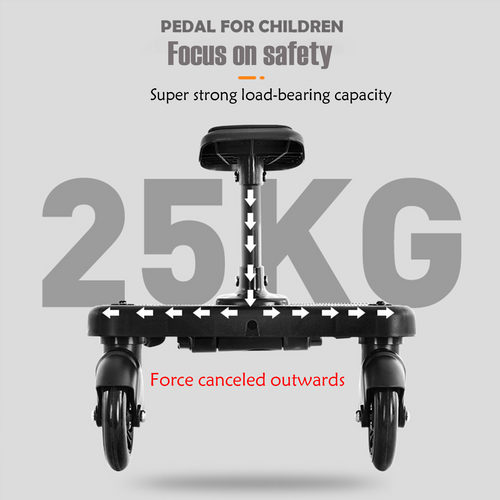 Stroller Ride-On Board with Seat – Stable, Safe & Perfect for Two Kids - Black Wheel