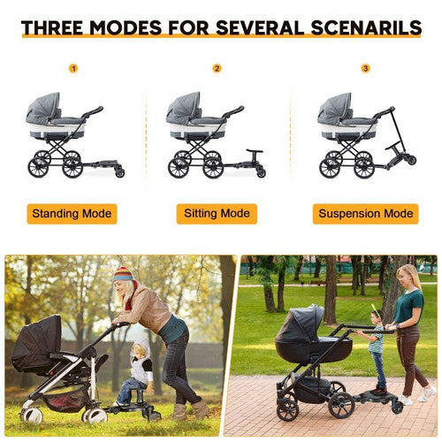 Stroller Ride-On Board with Removable Seat – Safe, Stable & Perfect for Two Kids - Blue Wheel