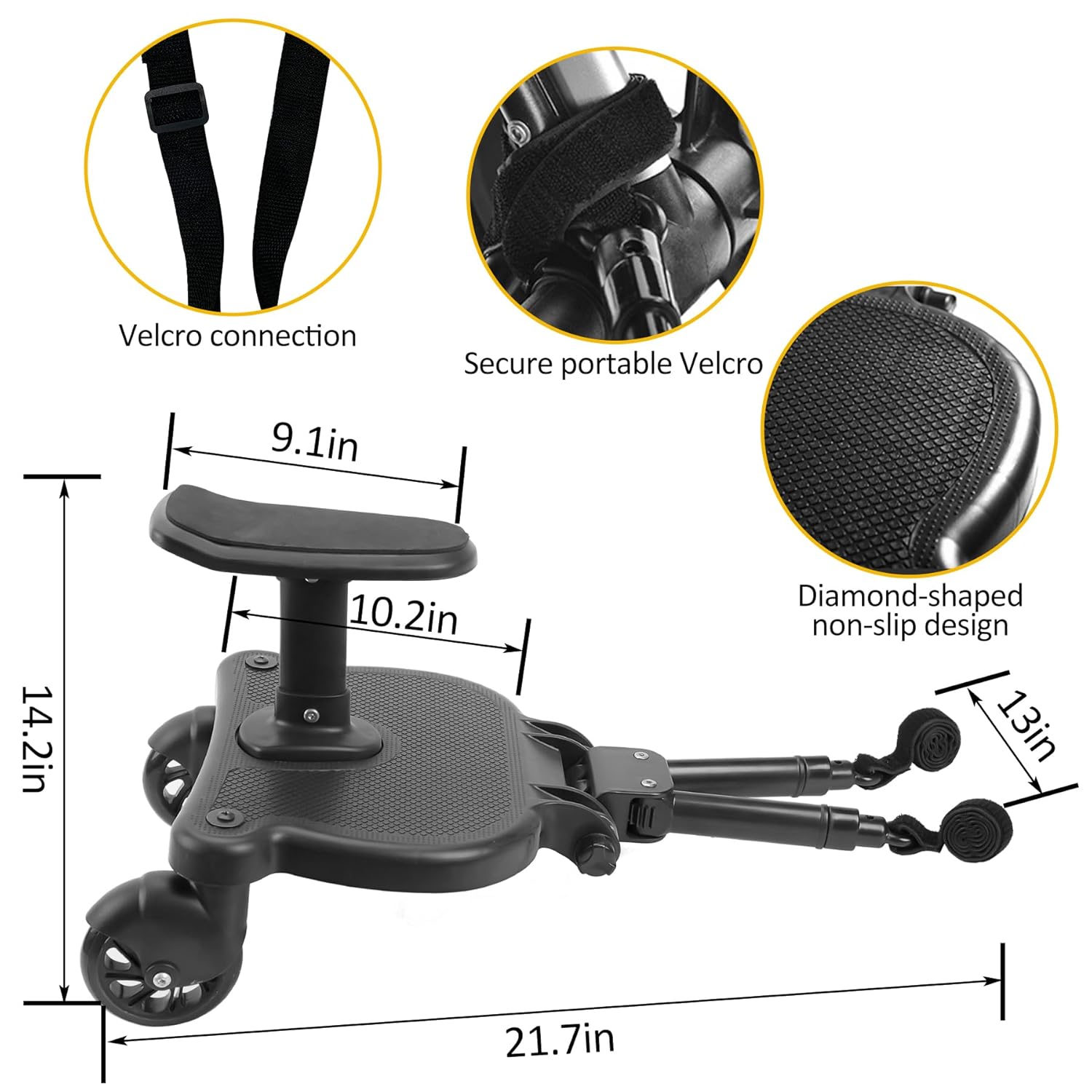 Stroller Ride-On Pedal Board with Removable Seat – Safe, Stable & Easy to Use - Pink Wheel