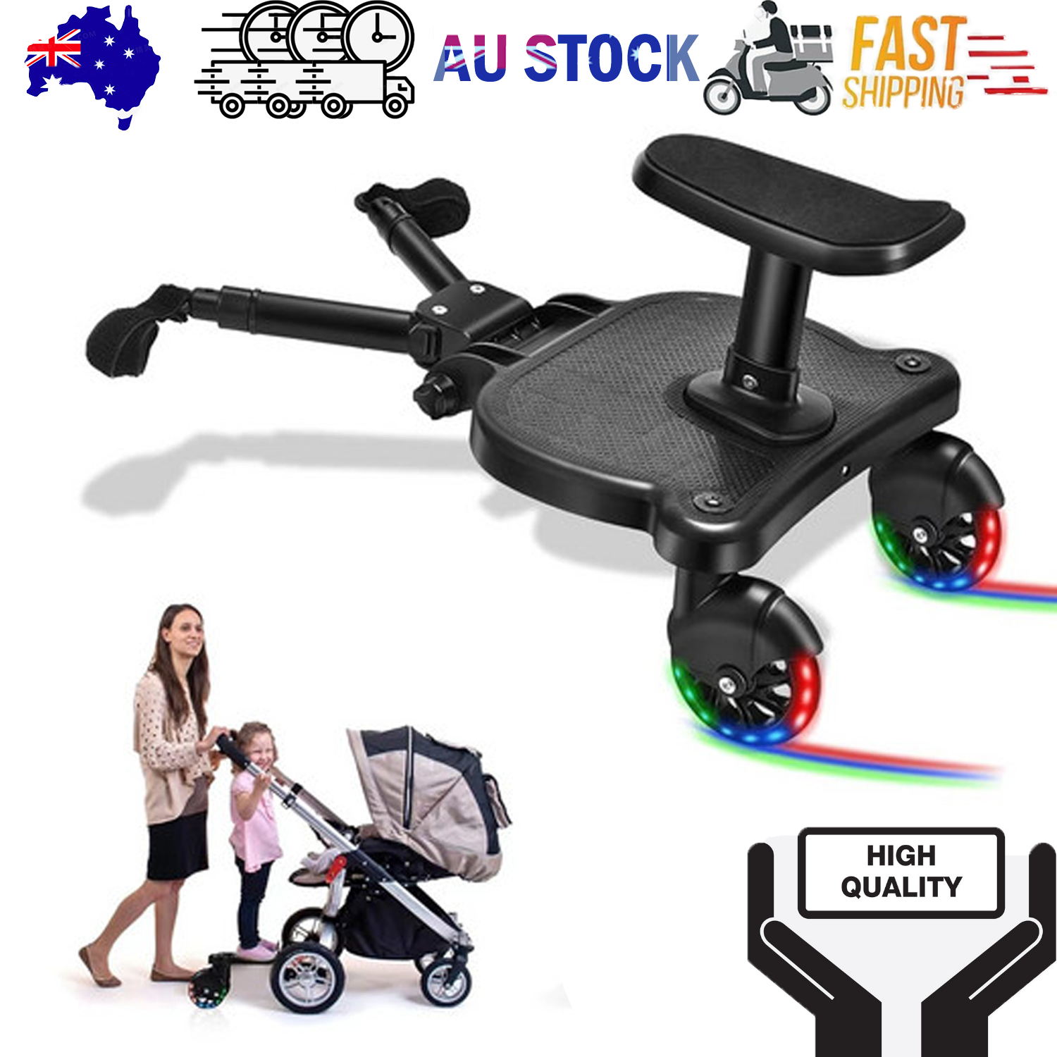 Stroller Ride-On Board With Removable Seat – Smooth, Safe & Family-Friendly - Luminous wheel