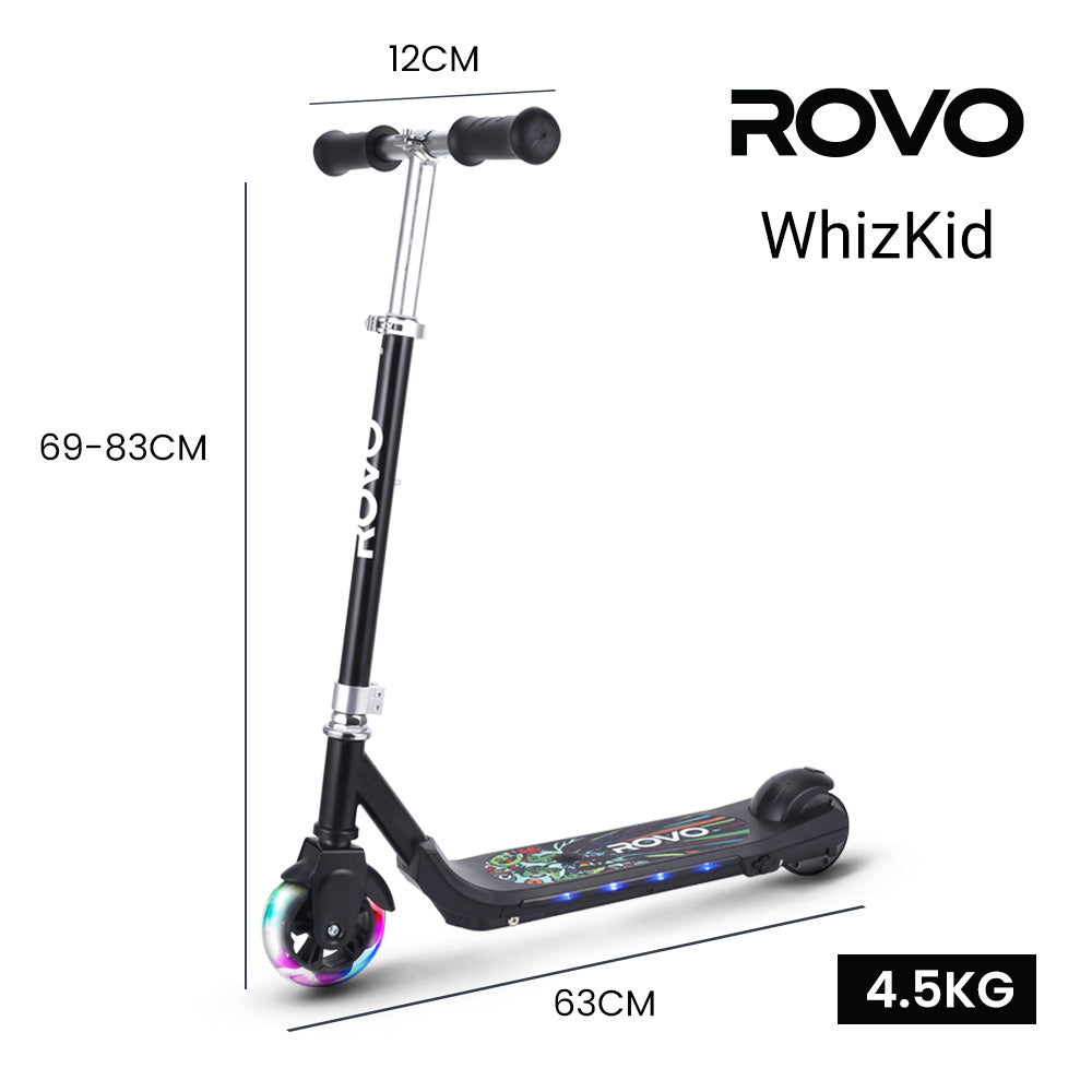 ROVO KIDS WhizKid Electric Scooter, Ages 5-11, Adjustable Height, Lithium Battery, Brushless Motor, Black - Micky Mart
