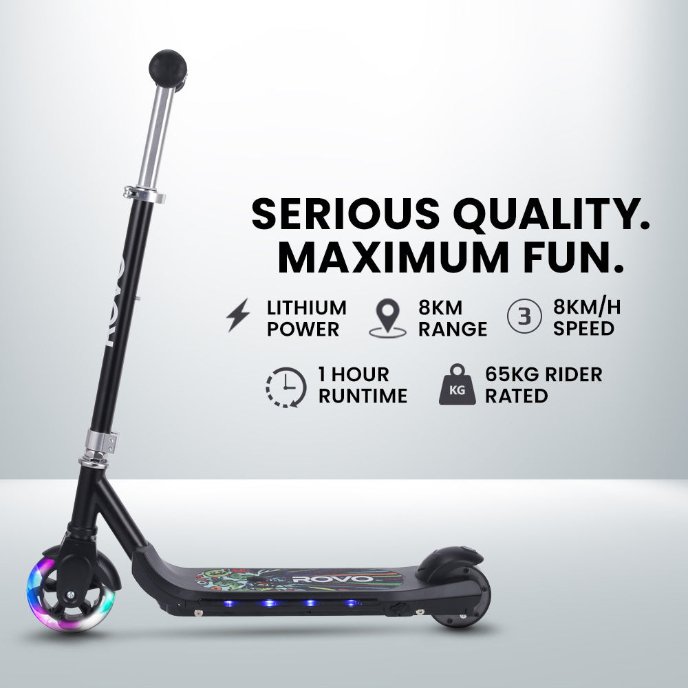 ROVO KIDS WhizKid Electric Scooter, Ages 5-11, Adjustable Height, Lithium Battery, Brushless Motor, Black - Micky Mart