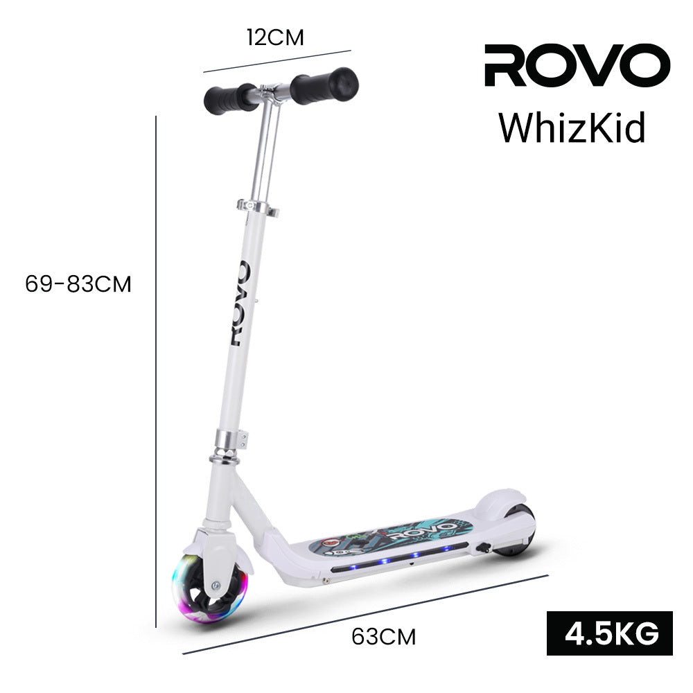 ROVO KIDS WhizKid Electric Scooter, Ages 5-11, Adjustable Height, Lithium Battery, Brushless Motor, White - Micky Mart