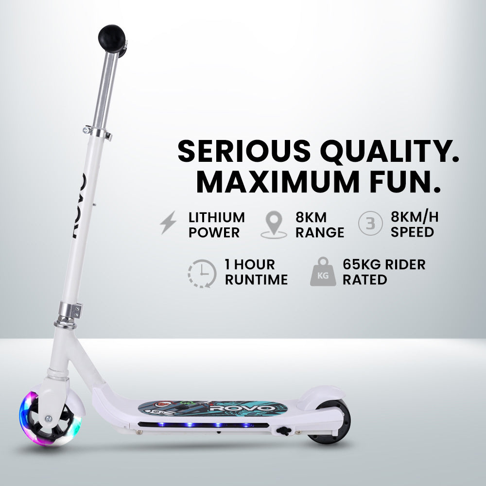 ROVO KIDS WhizKid Electric Scooter, Ages 5-11, Adjustable Height, Lithium Battery, Brushless Motor, White - Micky Mart