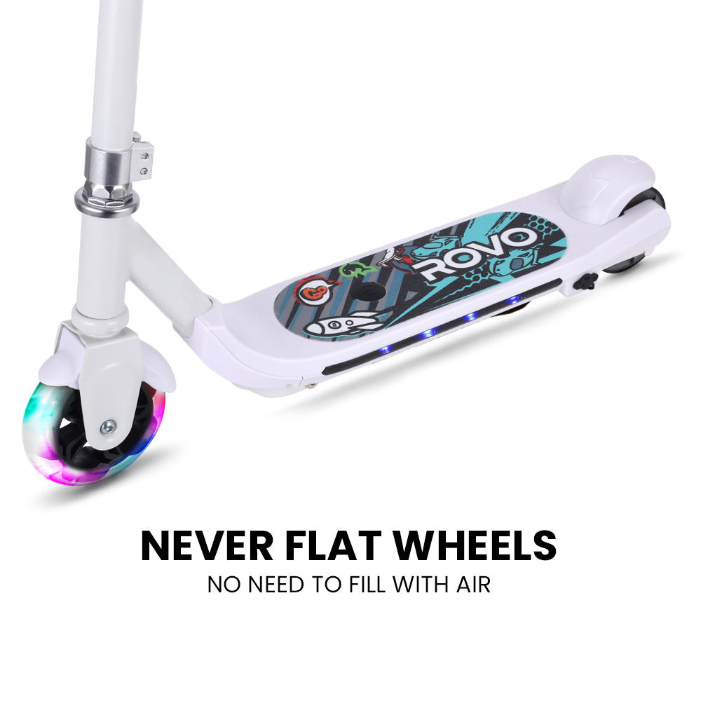 ROVO KIDS WhizKid Electric Scooter, Ages 5-11, Adjustable Height, Lithium Battery, Brushless Motor, White - Micky Mart