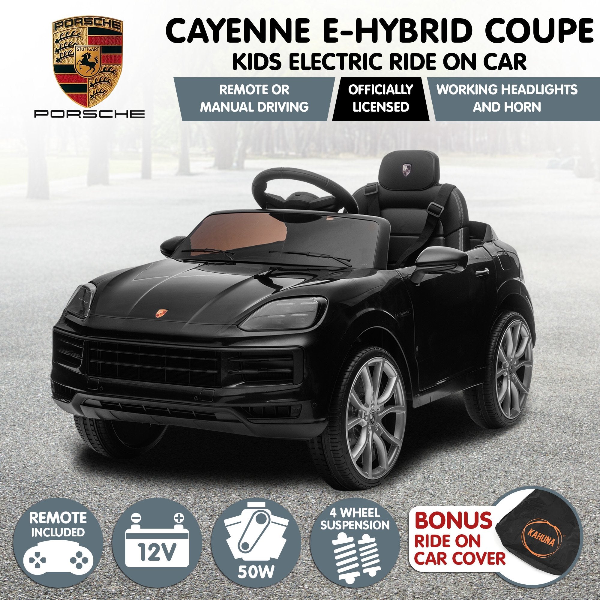 Kahuna Porsche Cayenne E Hybrid Coupe Licensed Kids Electric Ride On Car w/Remote Control 50W Dual Motors Speed Settings