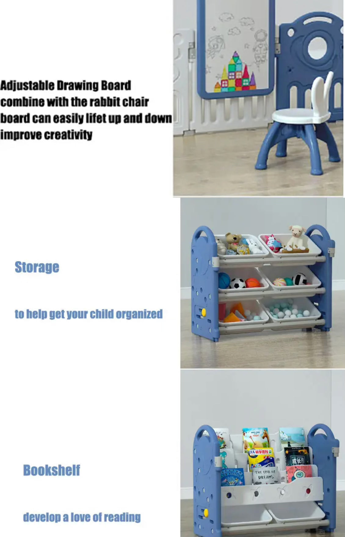 Educational Kids Space playpen 180*200cm Activity Centre Fence Safety Toy Storage Bookshelf Easel - Micky Mart