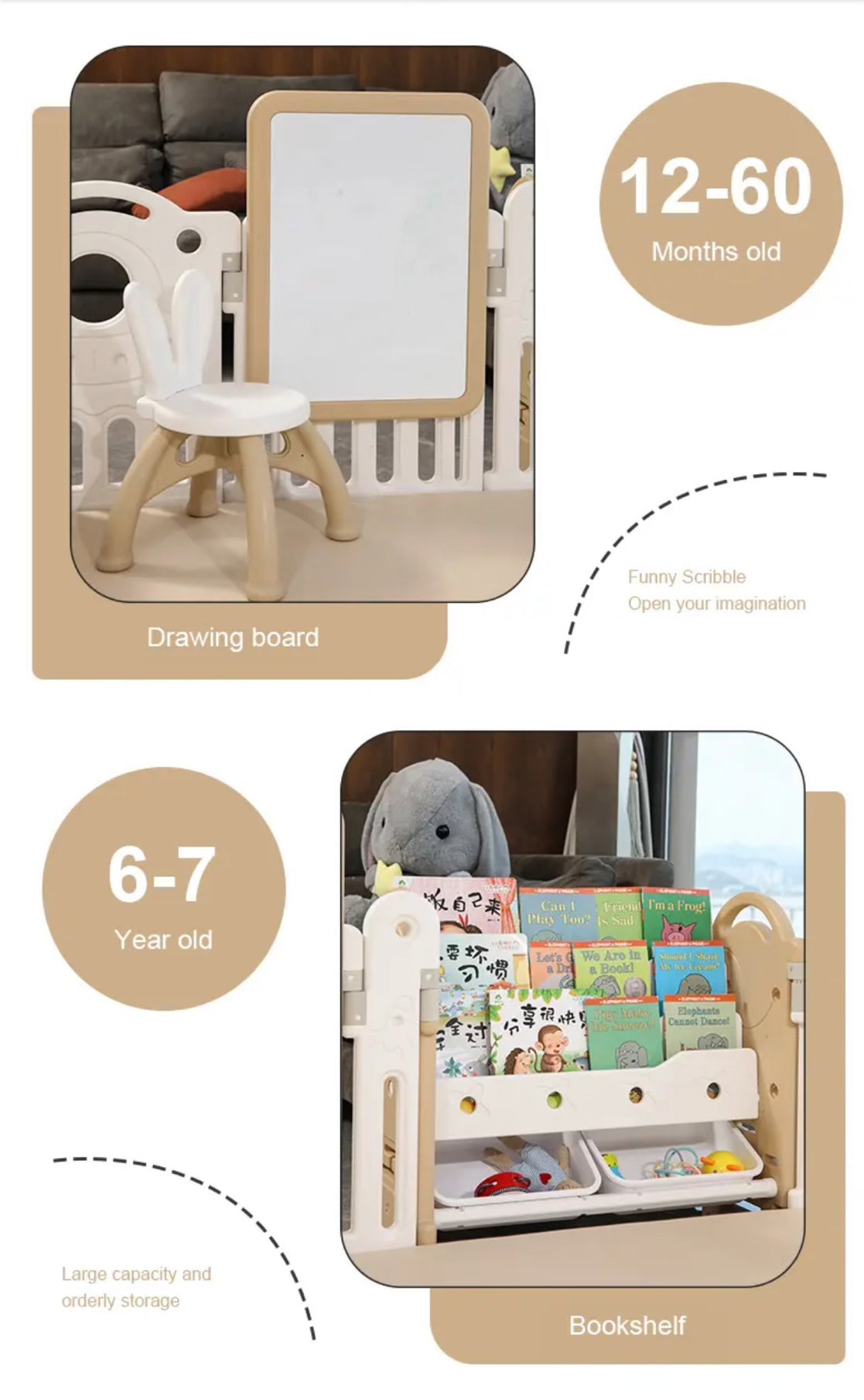 Educational Kids Space playpen 180*200cm Activity Centre Fence Safety Toy Storage Bookshelf Easel - Micky Mart