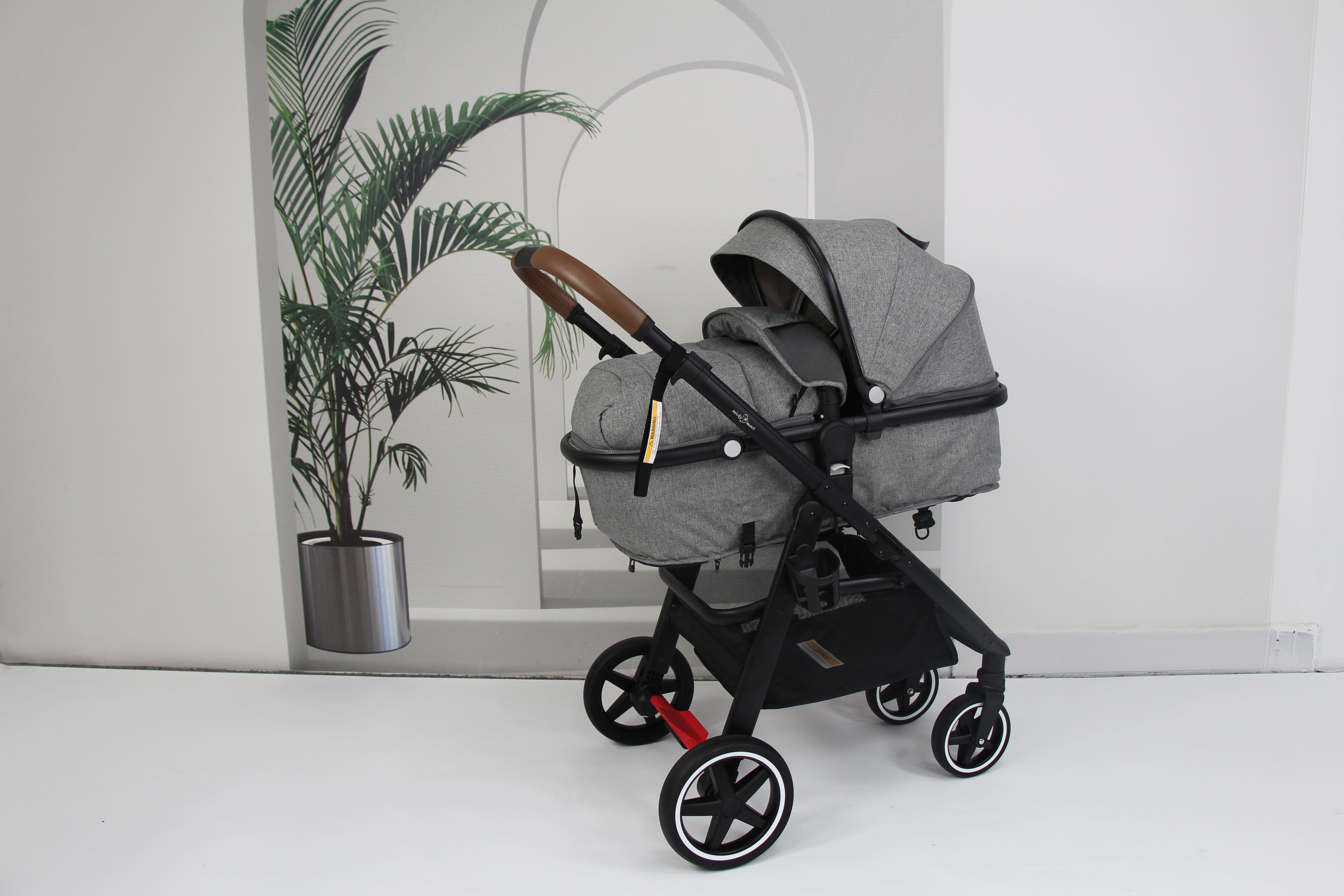 Baby pram / stroller 2 in 1 convertible - grey - Micky Mart