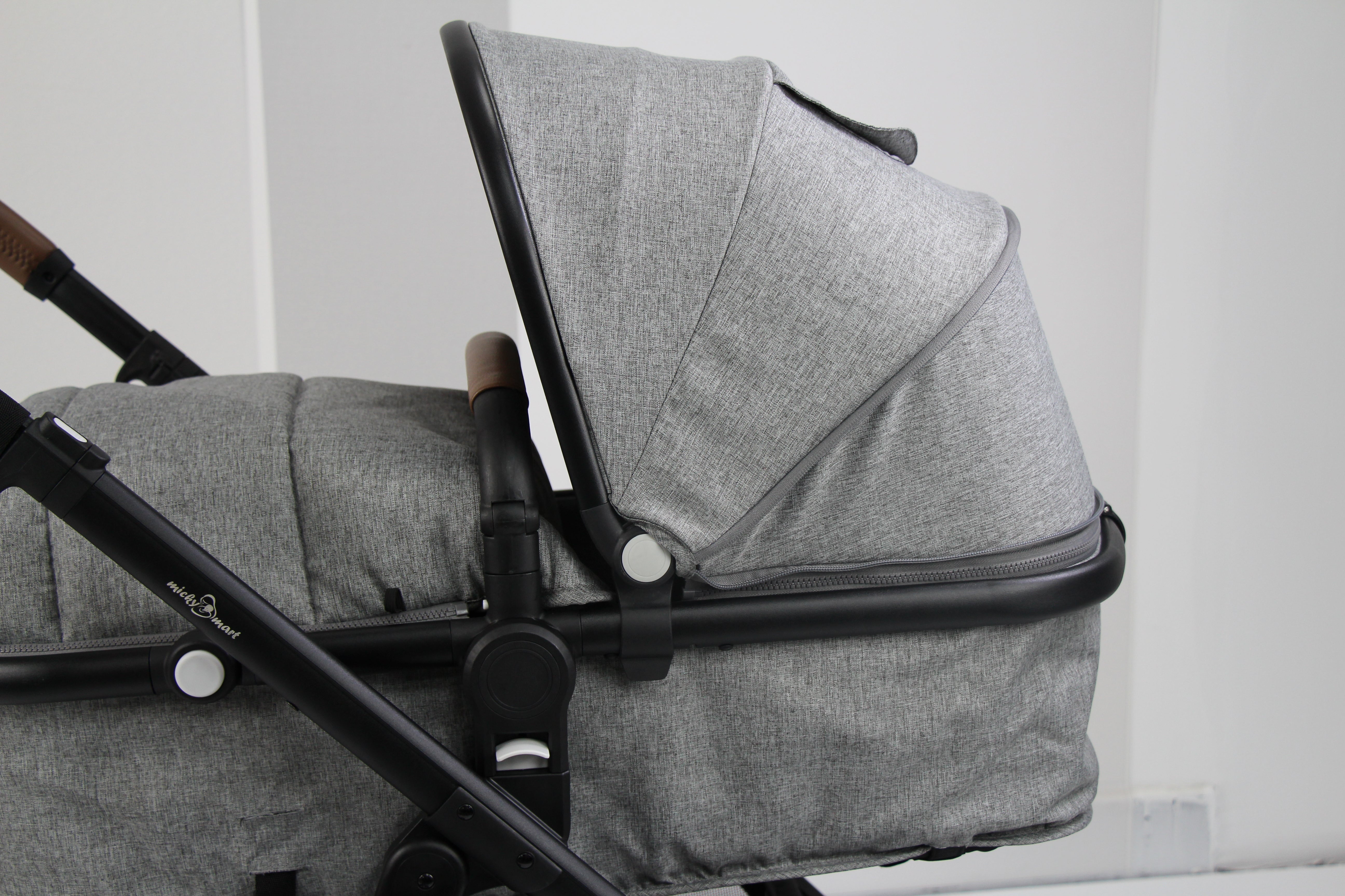 Baby pram / stroller 2 in 1 convertible - grey - Micky Mart
