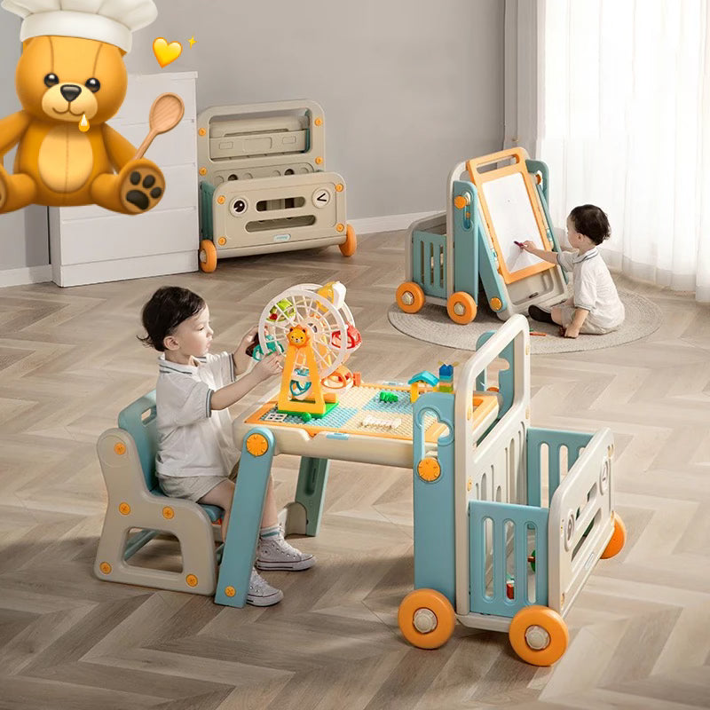 Multifunctional kids table table and chair with toy storgae and block board - Micky Mart