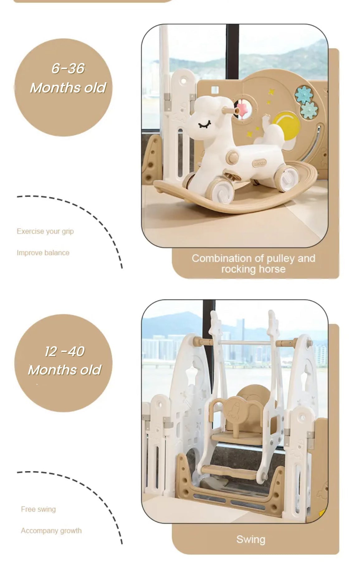 Kids Space Playpen180*200cm Security Gate Fence Swing Rocking Horse - Micky Mart