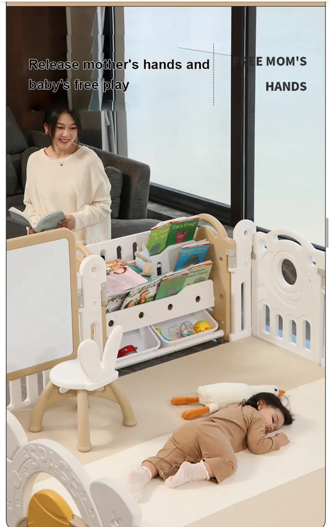 Educational Kids Space playpen 180*200cm Activity Centre Fence Safety Toy Storage Bookshelf Easel - Micky Mart
