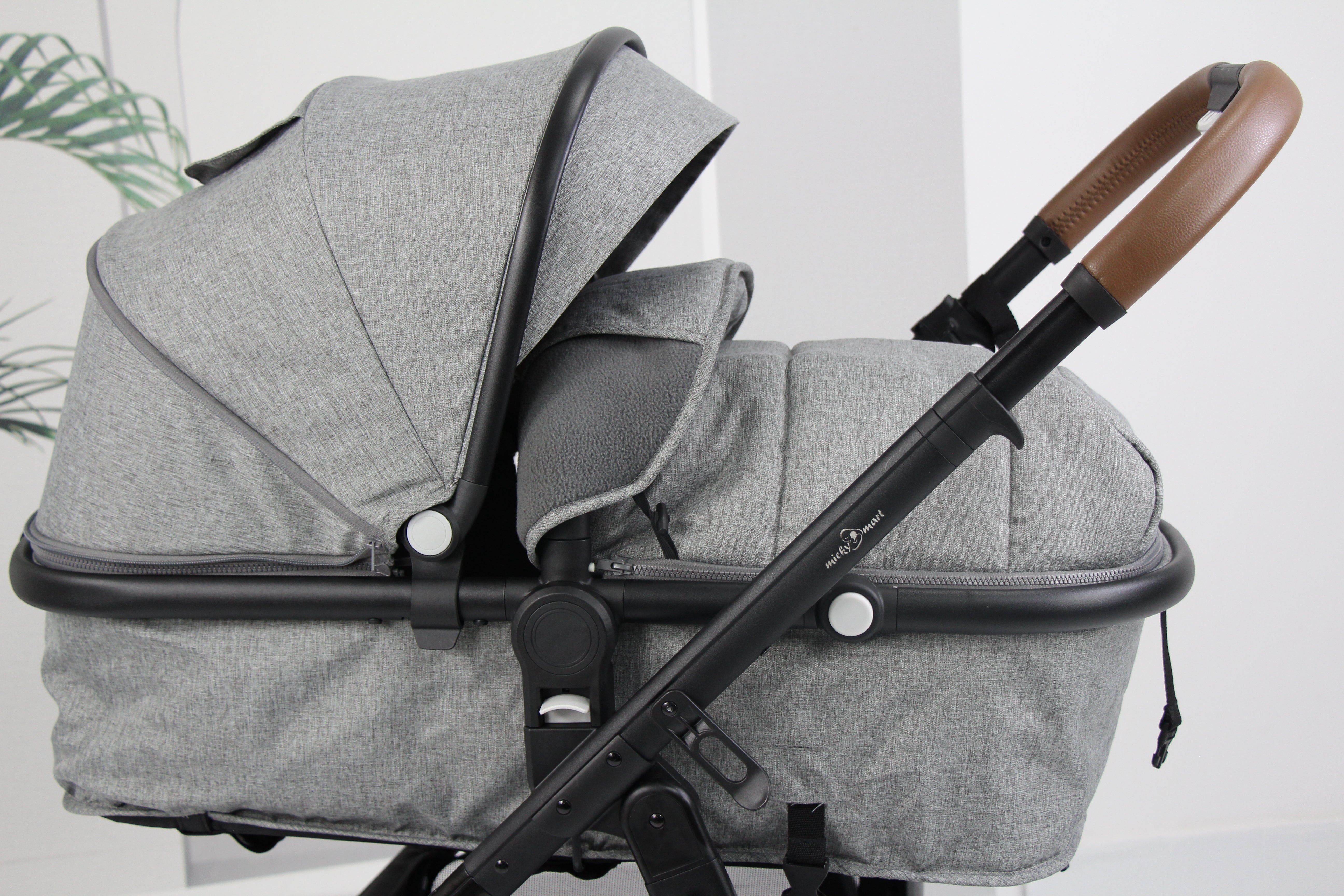 Baby pram / stroller 2 in 1 convertible - grey - Micky Mart