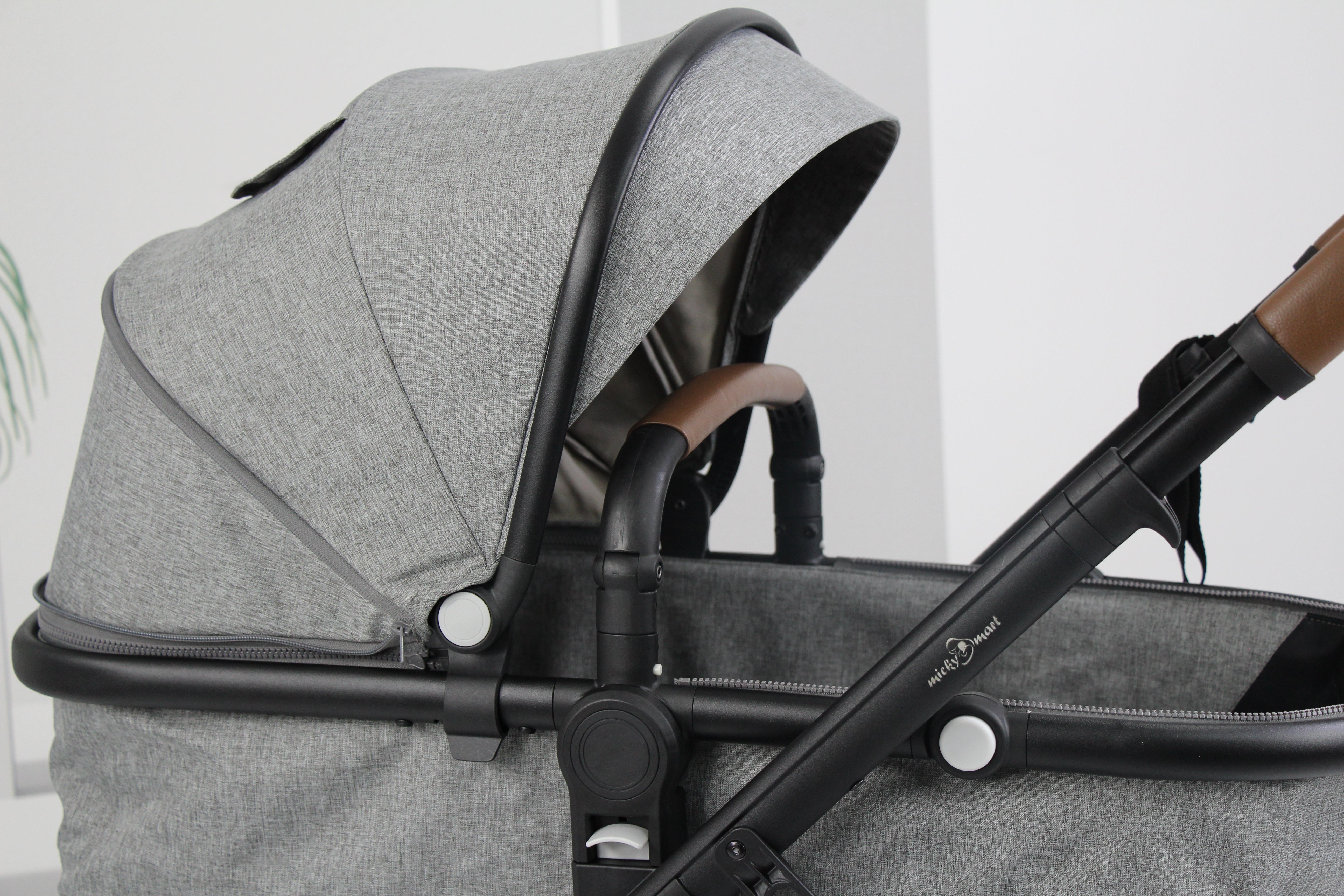 Baby pram / stroller 2 in 1 convertible - grey - Micky Mart