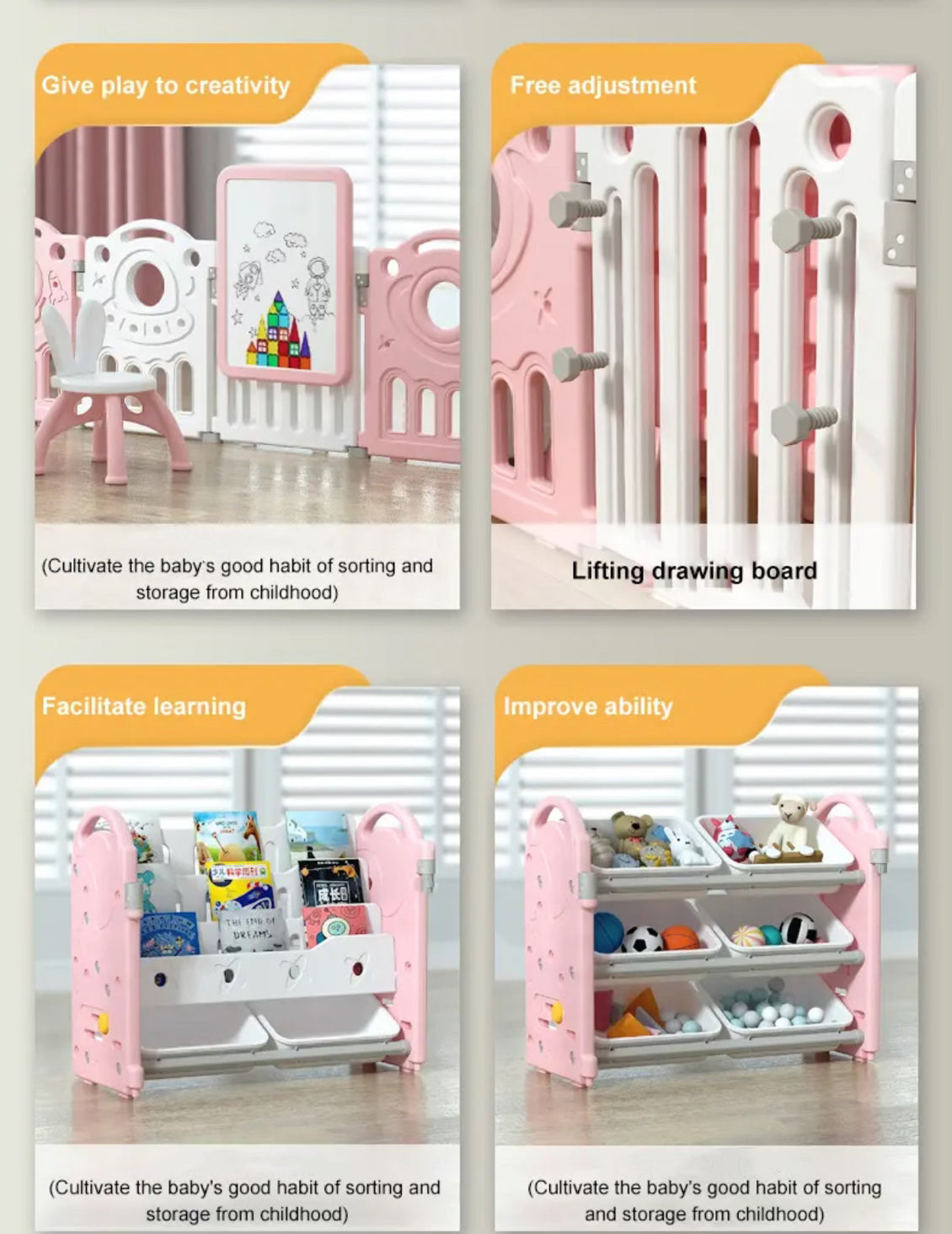 Educational Kids Space playpen 180*200cm Activity Centre Fence Safety Toy Storage Bookshelf Easel - Micky Mart