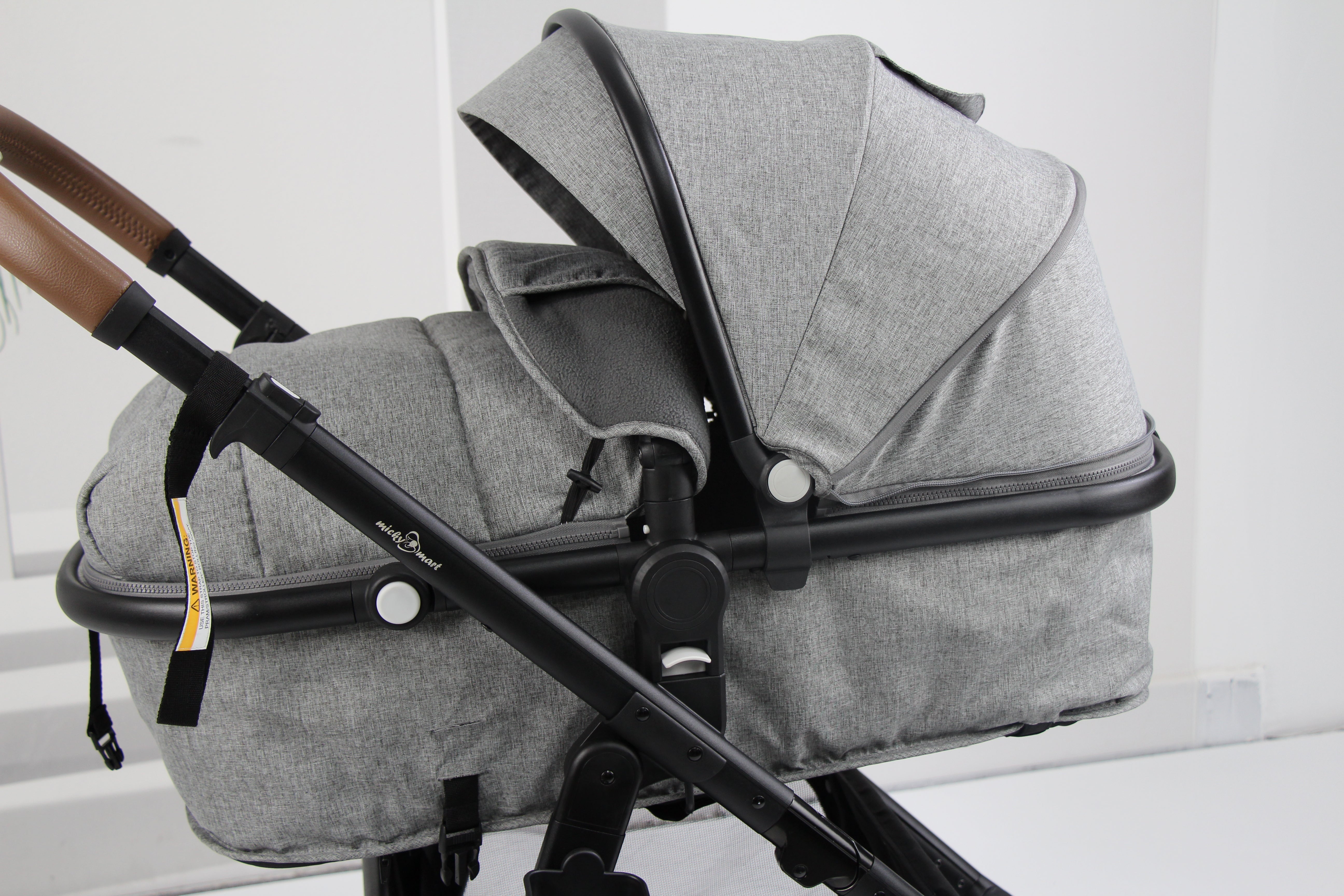 Baby pram / stroller 2 in 1 convertible - grey - Micky Mart