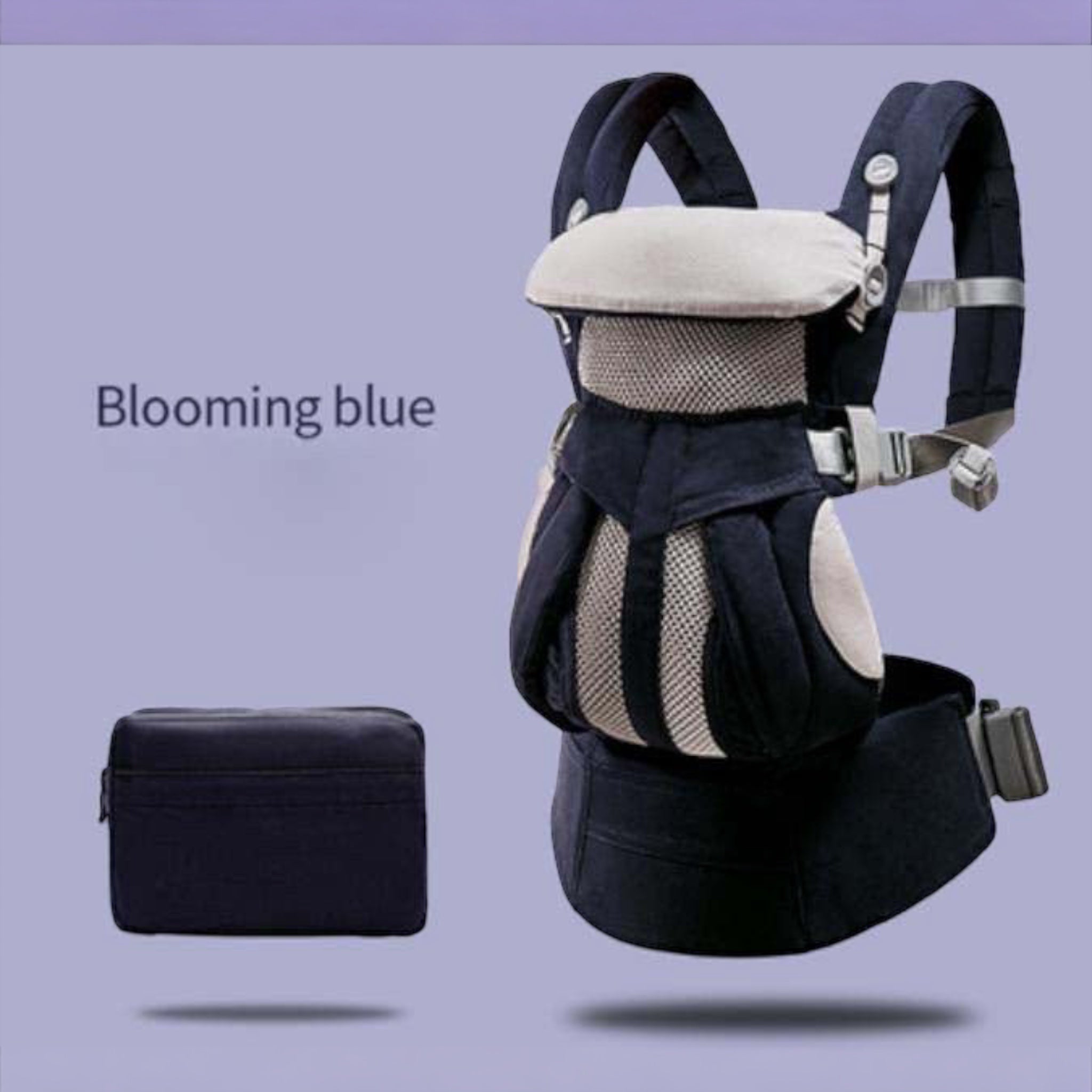 “Ergonomic kangaroo-style baby carrier sling with mesh panel – front or back carry”