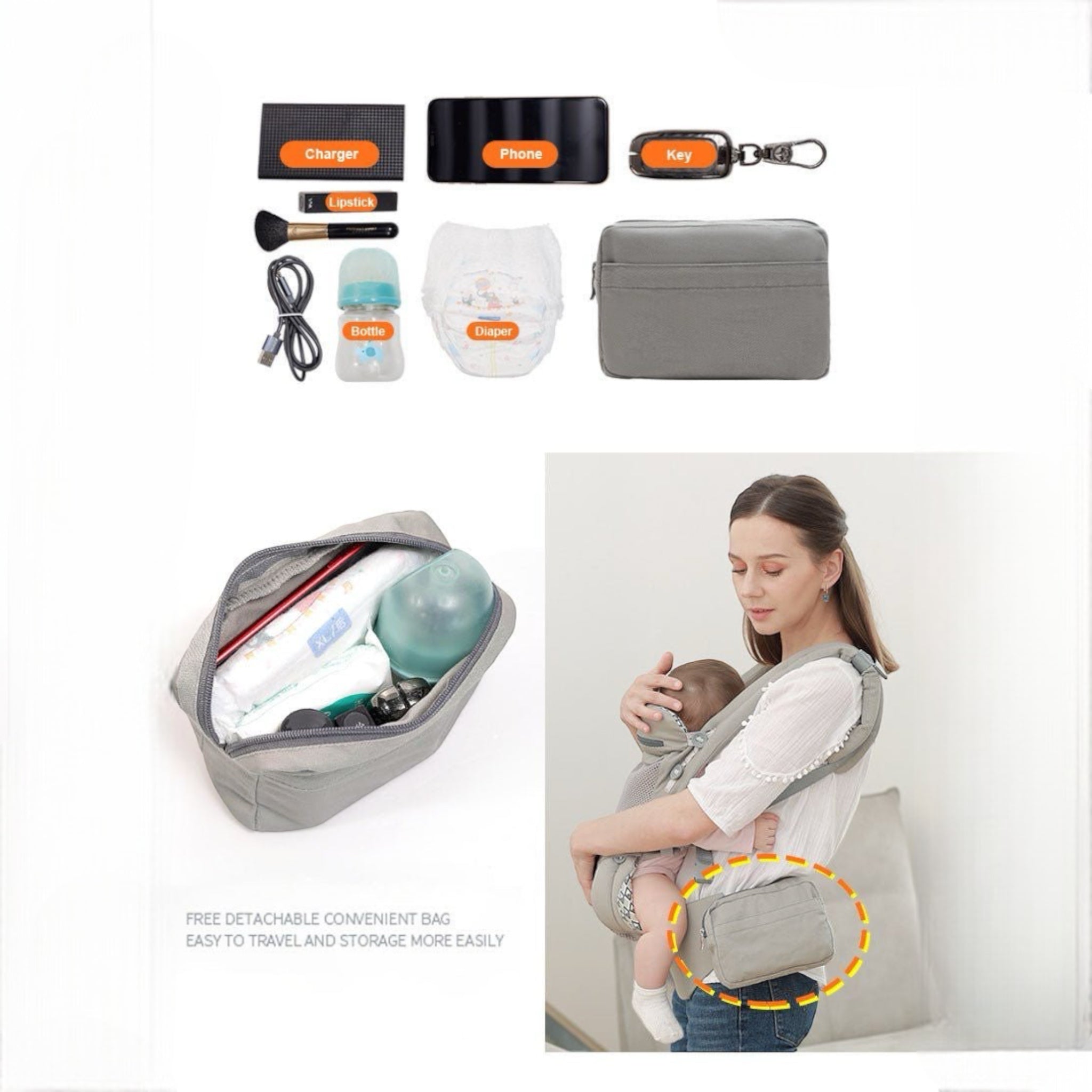 “Ergonomic kangaroo-style baby carrier sling with mesh panel – front or back carry”