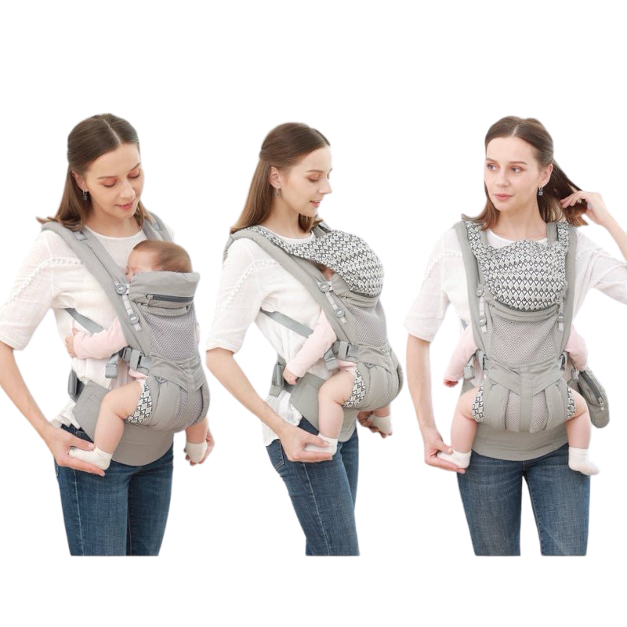 “Ergonomic kangaroo-style baby carrier sling with mesh panel – front or back carry”