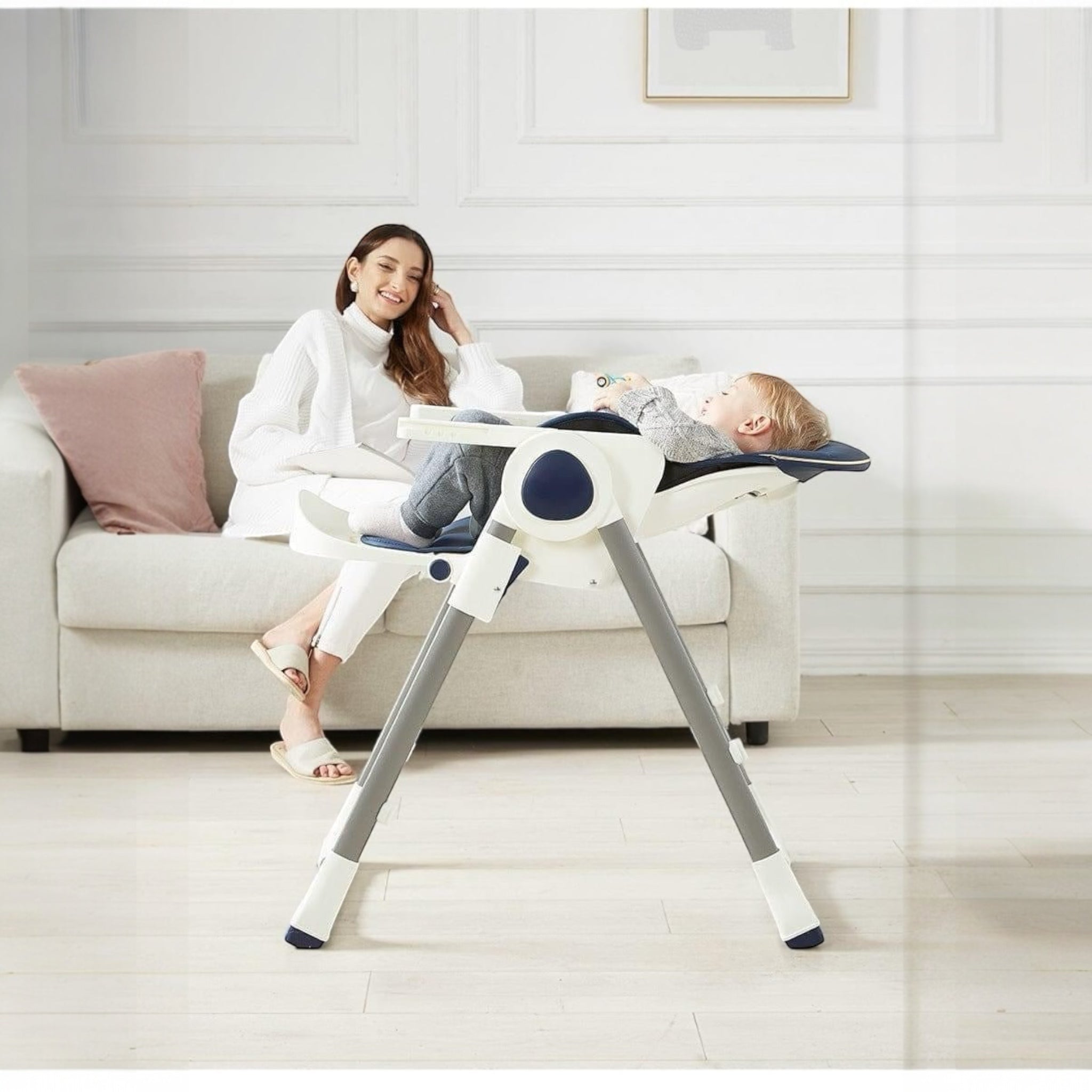 3-in-1 baby highchair with reclining seat for dining, lounging, and growth stages