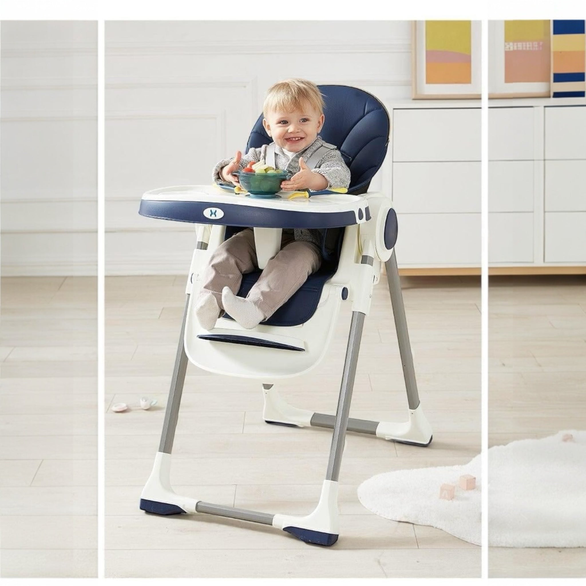 3-in-1 baby highchair with reclining seat for dining, lounging, and growth stages