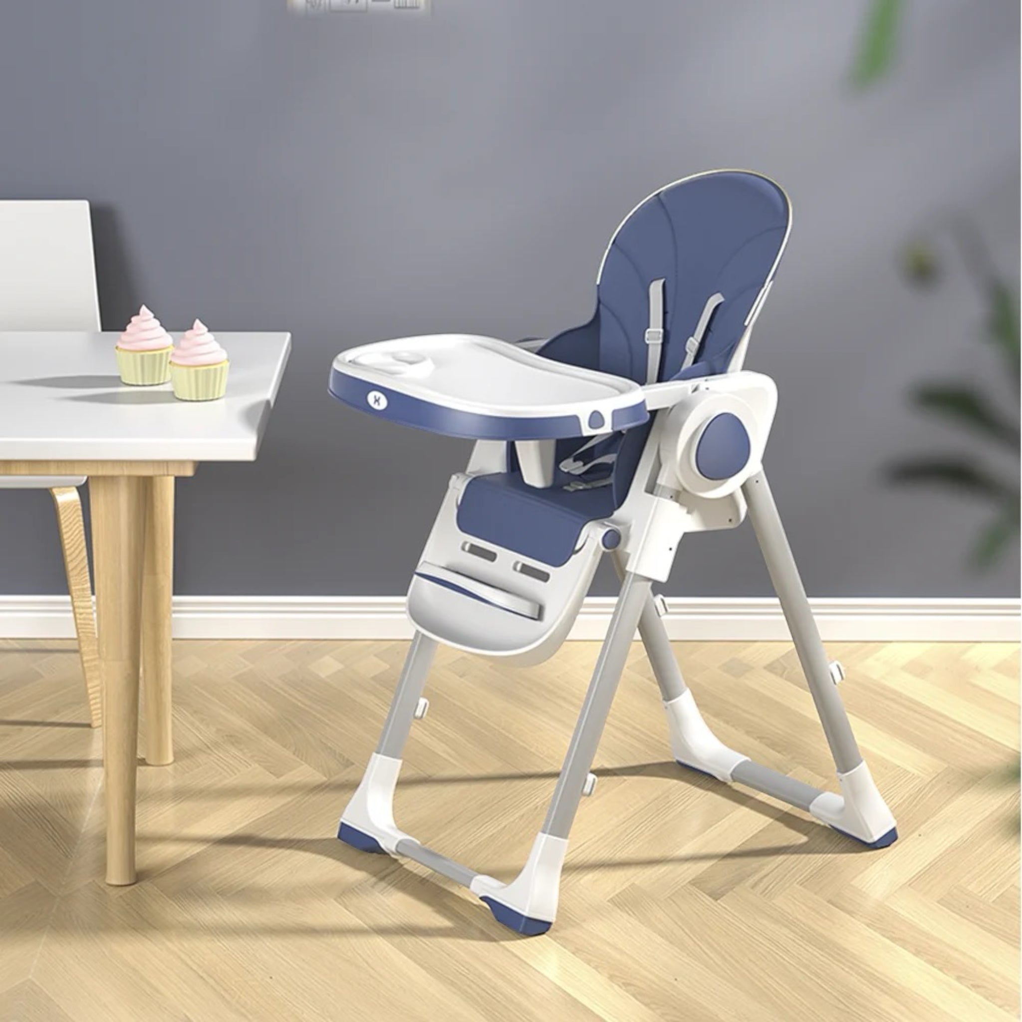 3-in-1 baby highchair with reclining seat for dining, lounging, and growth stages