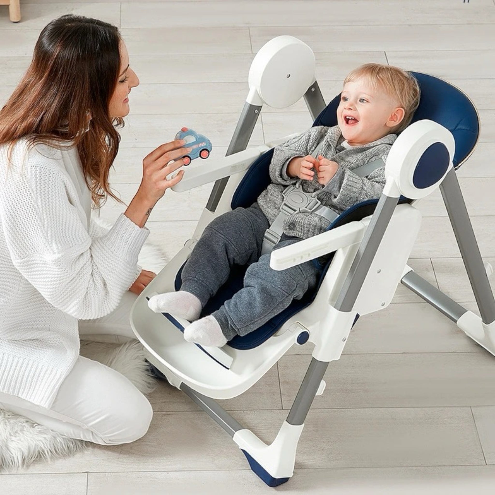 3-in-1 baby highchair with reclining seat for dining, lounging, and growth stages