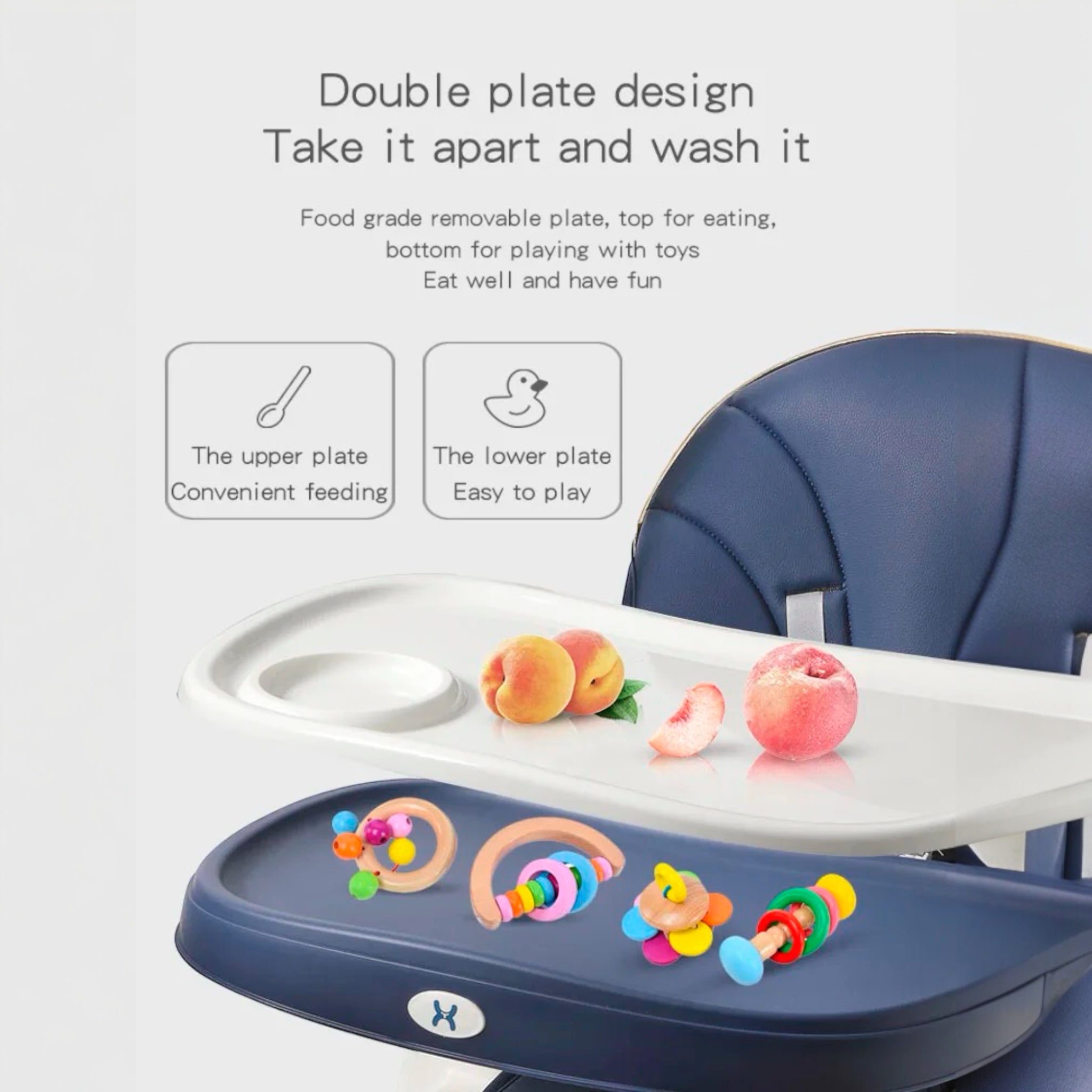 3-in-1 baby highchair with reclining seat for dining, lounging, and growth stages